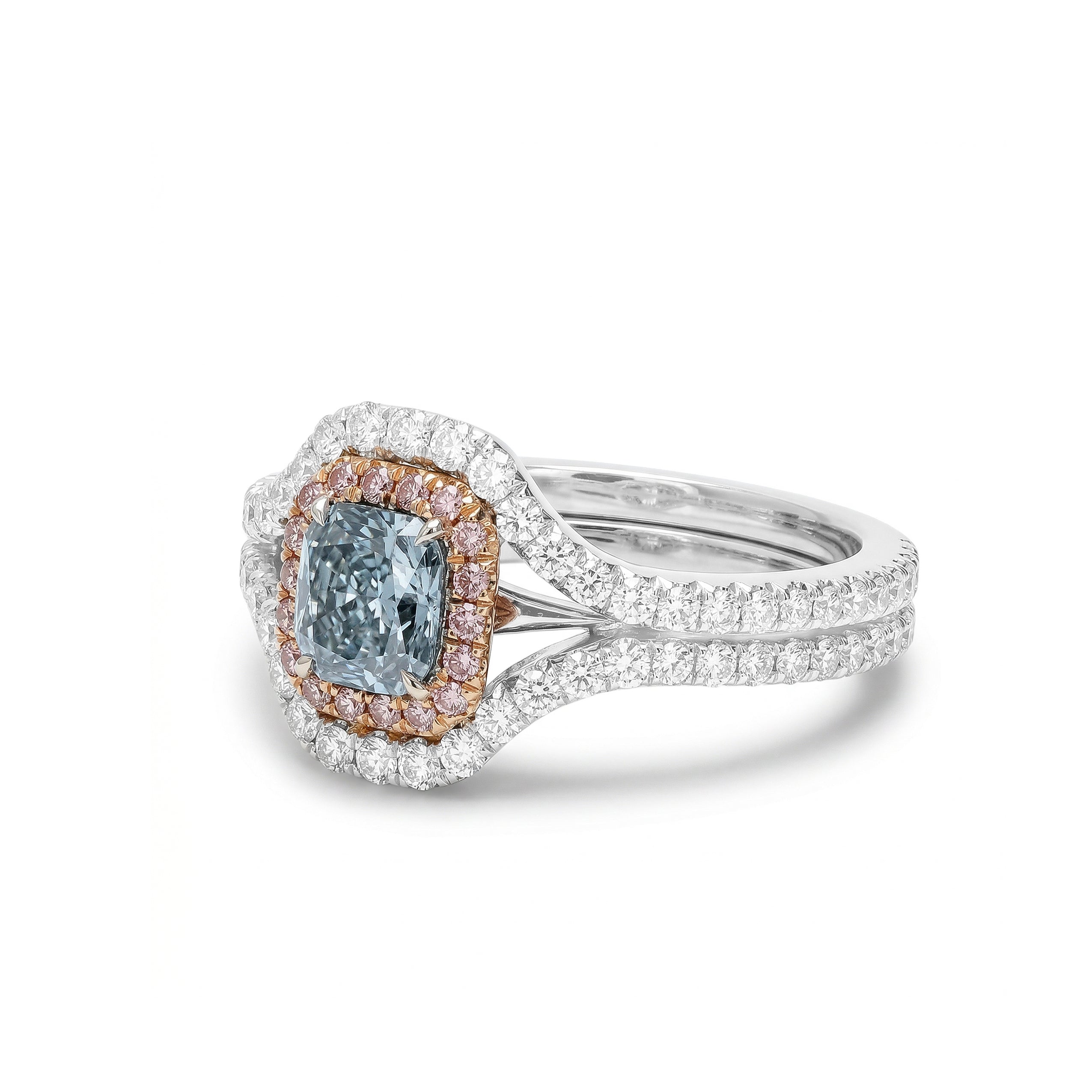 Natural Blue Radiant Diamond Halo Ring | GIA Certified