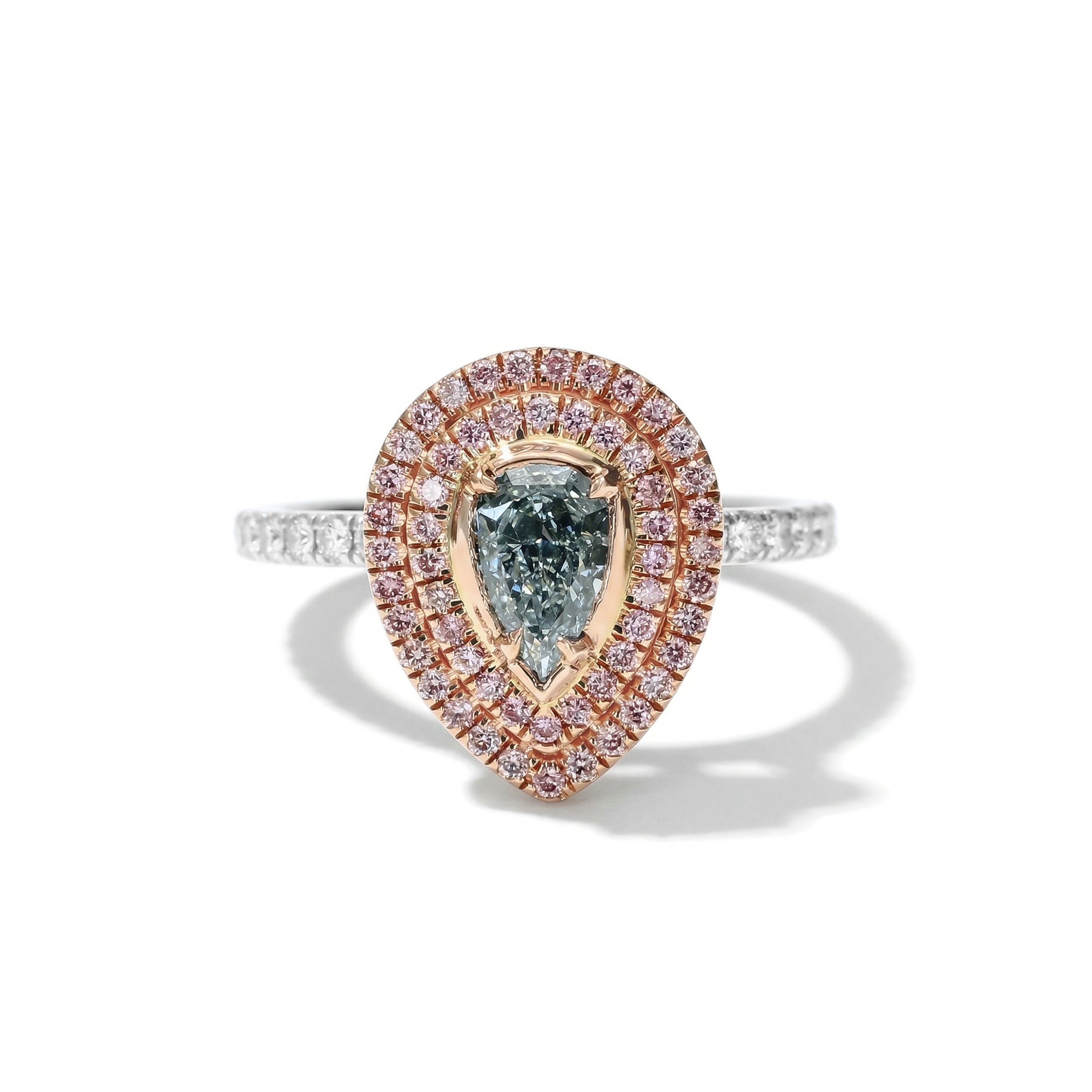 Natural Blue Pear Diamond Halo Ring | GIA Certified