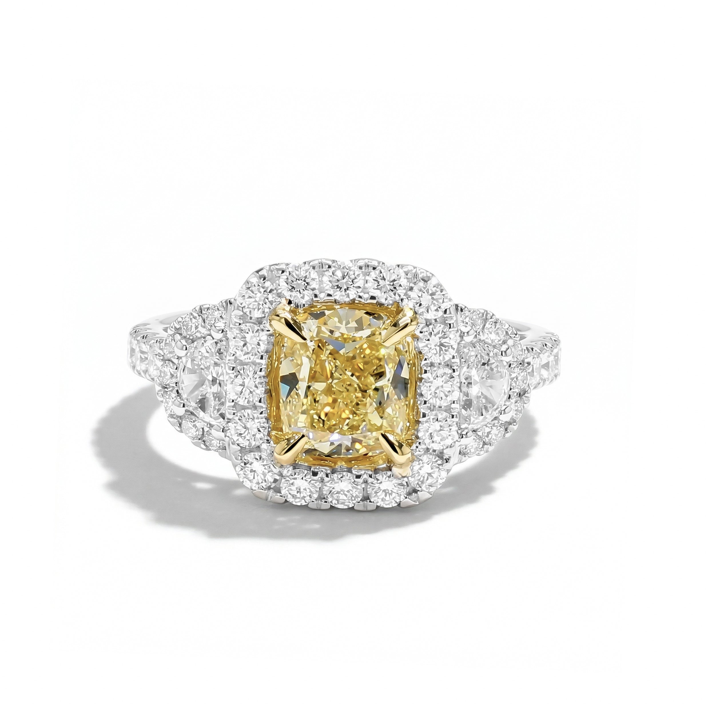 Natural Yellow Cushion Diamond Halo Ring | GIA Certified