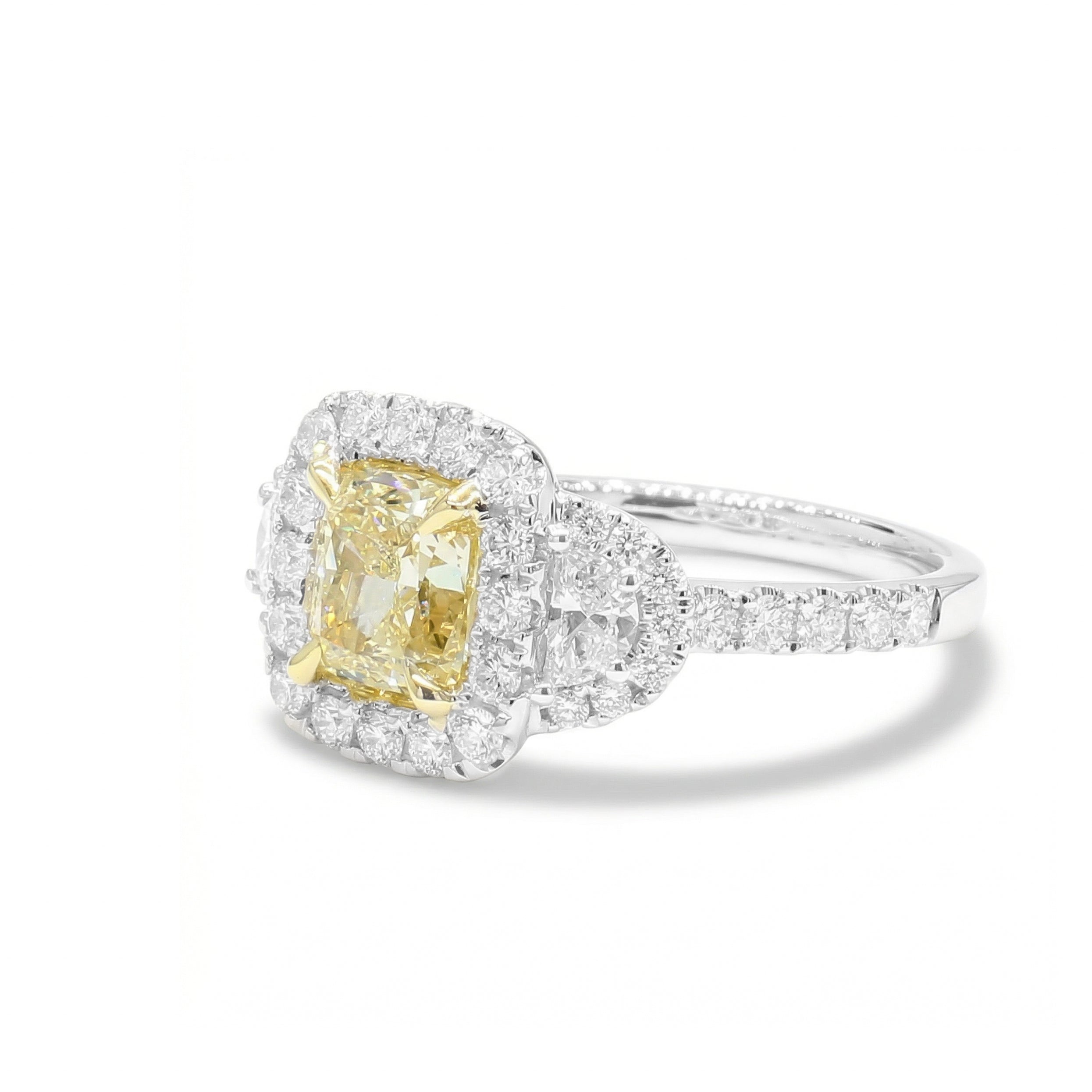Natural Yellow Cushion Diamond Halo Ring | GIA Certified