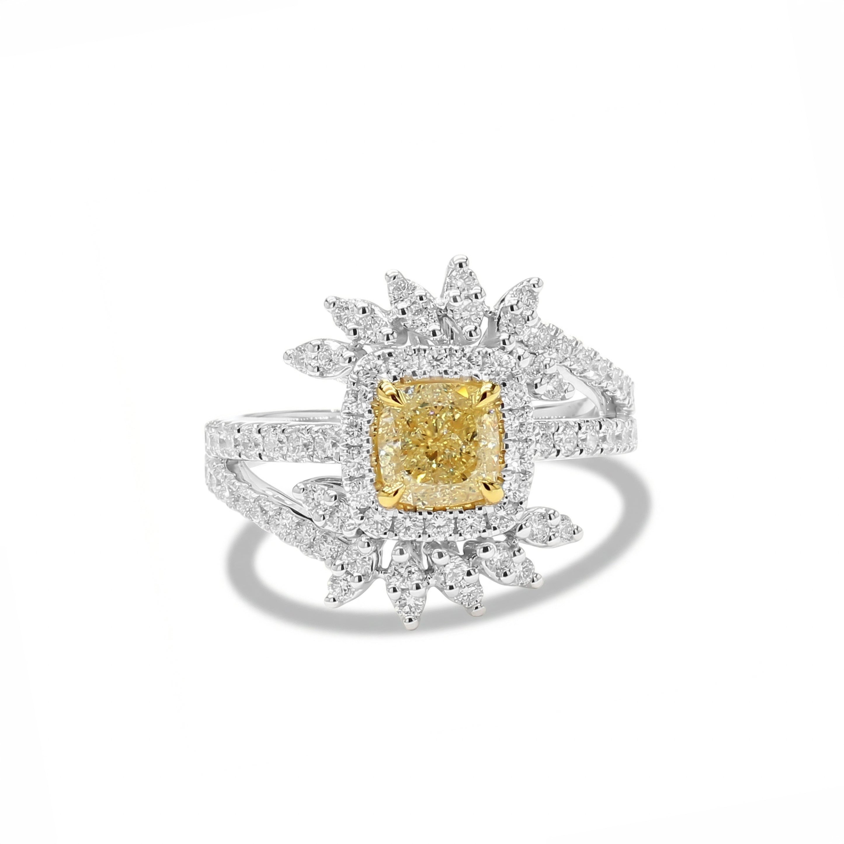 Natural Yellow Cushion Diamond Halo Ring | GIA Certified