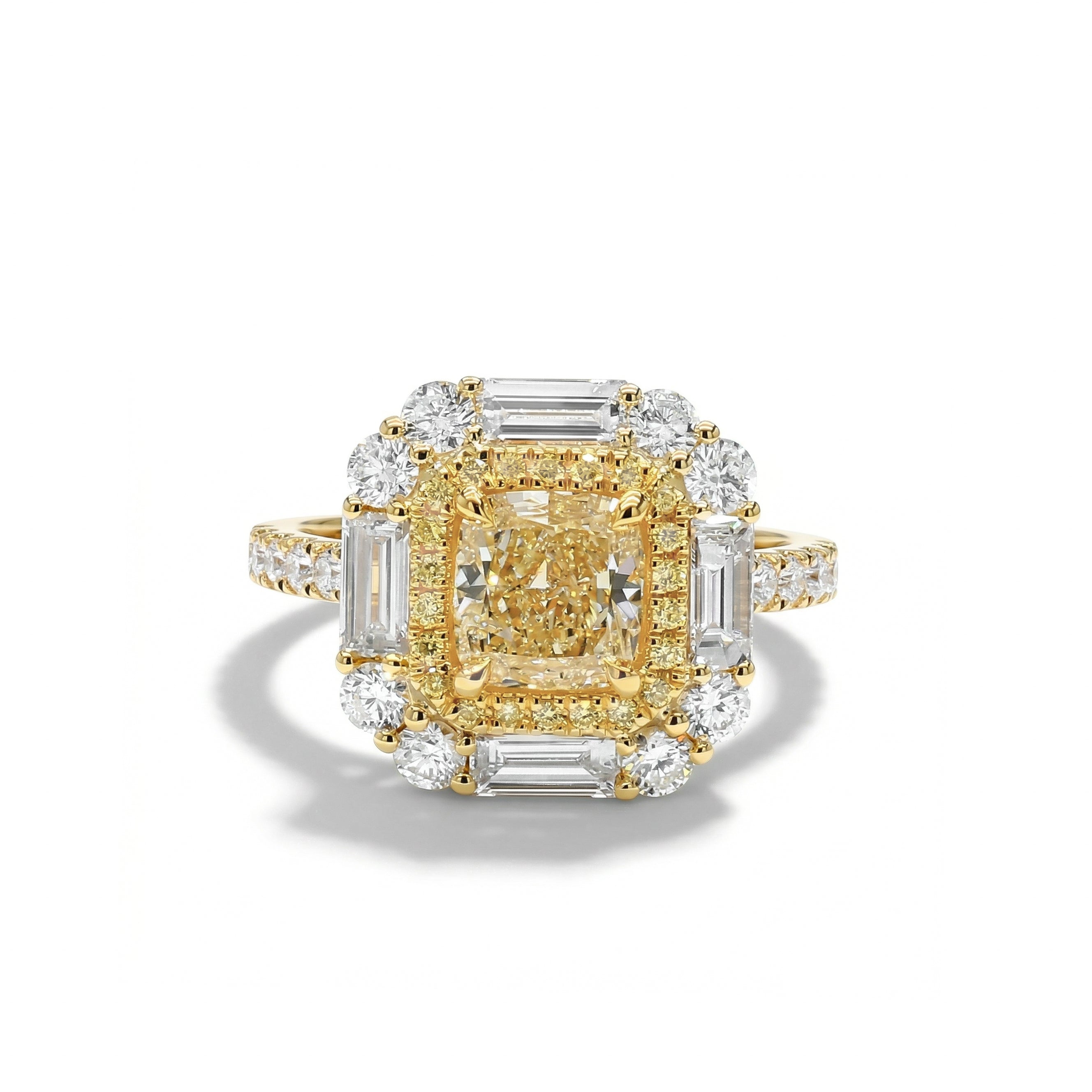 Natural Yellow Cushion Diamond Halo Ring | GIA Certified