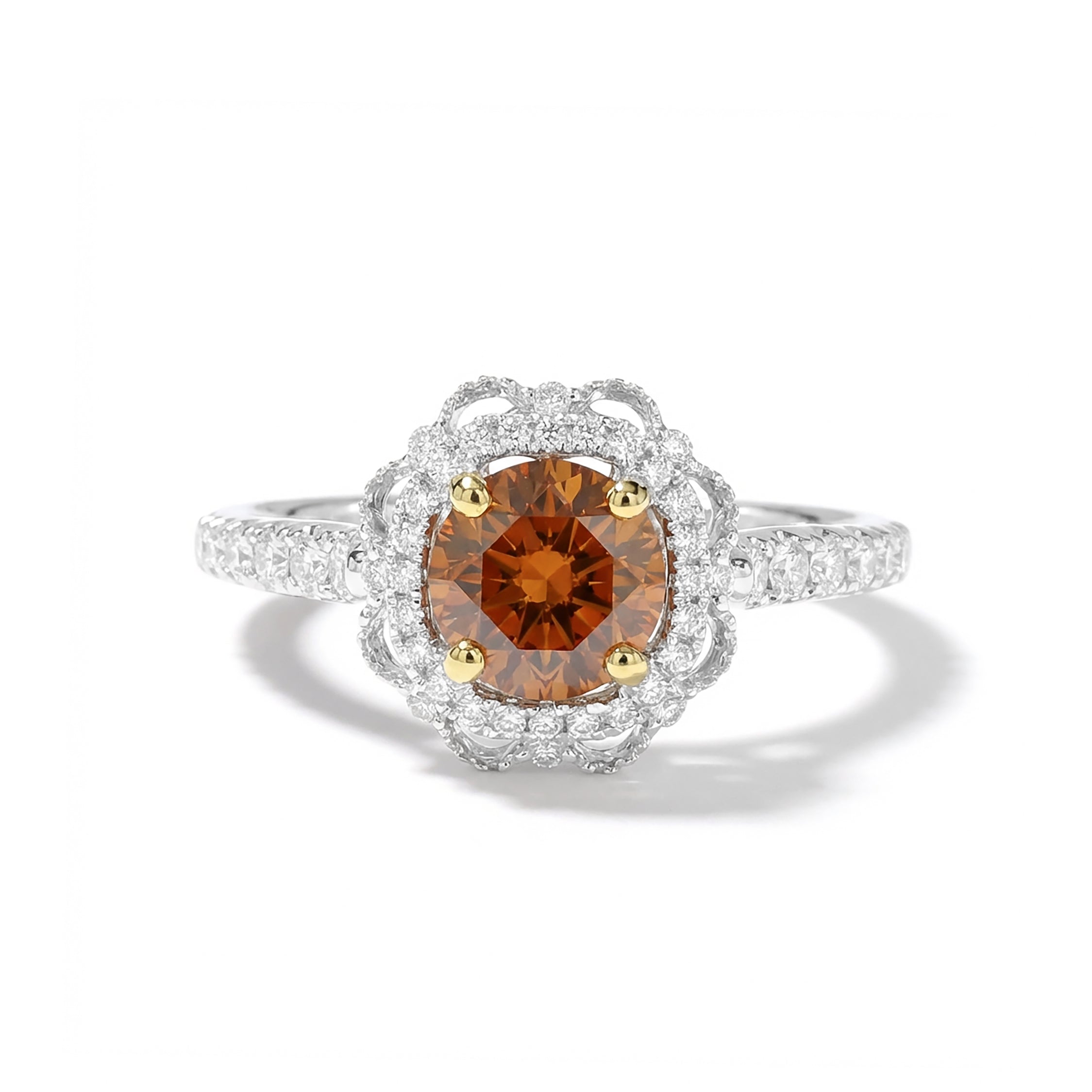 Natural Orange Round Diamond Halo Ring | GIA Certified