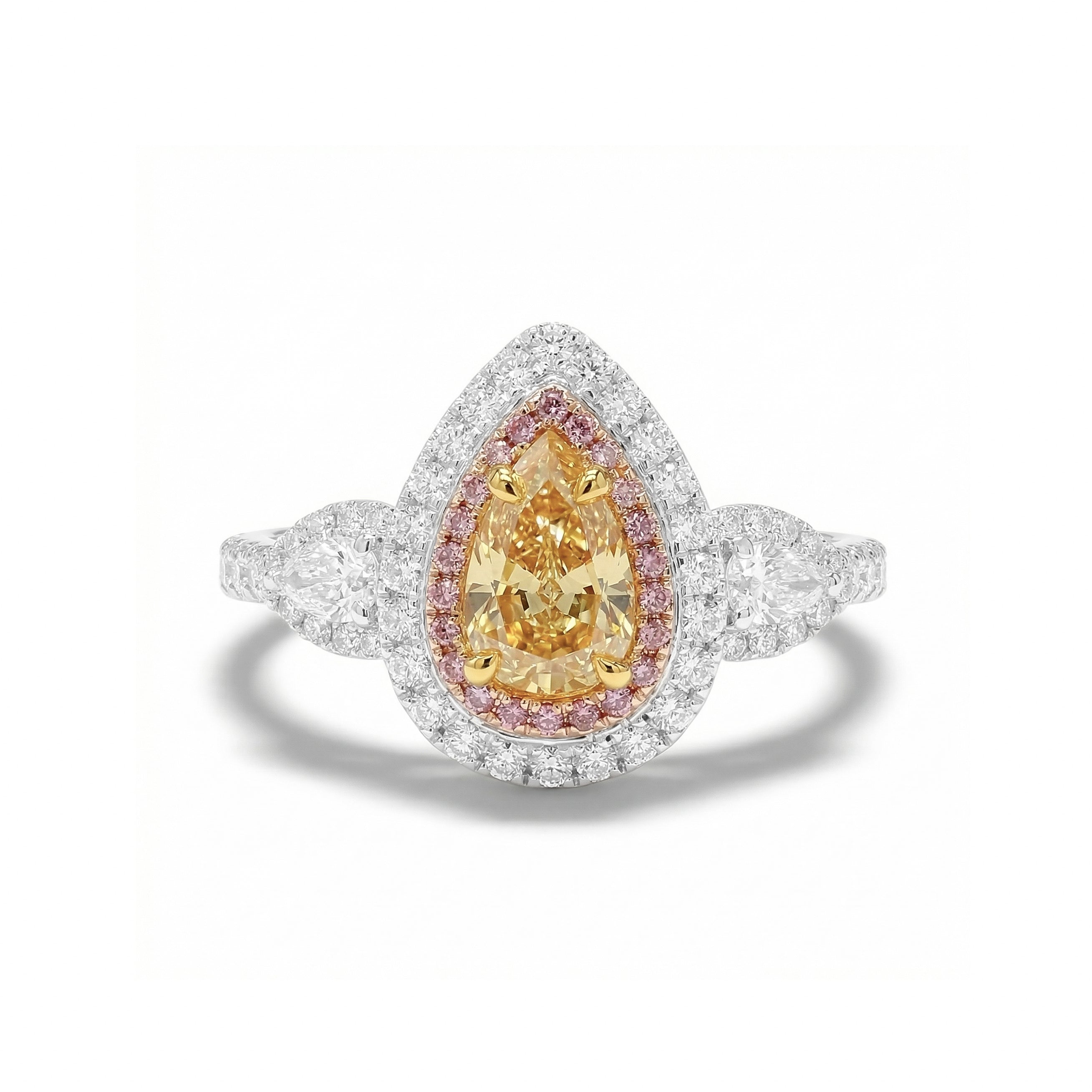 Natural Orange Pear Diamond Halo Ring | GIA Certified