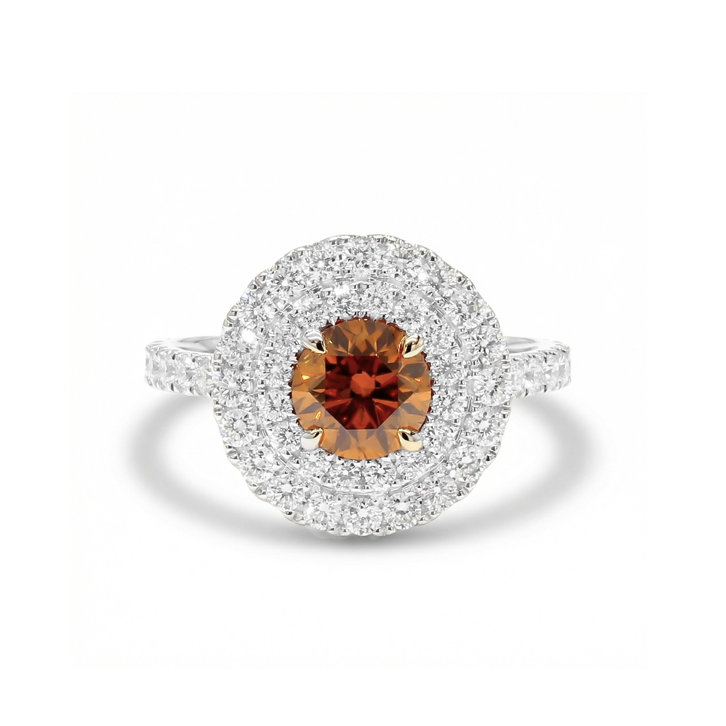 Natural Orange Round Diamond Halo Ring | GIA Certified