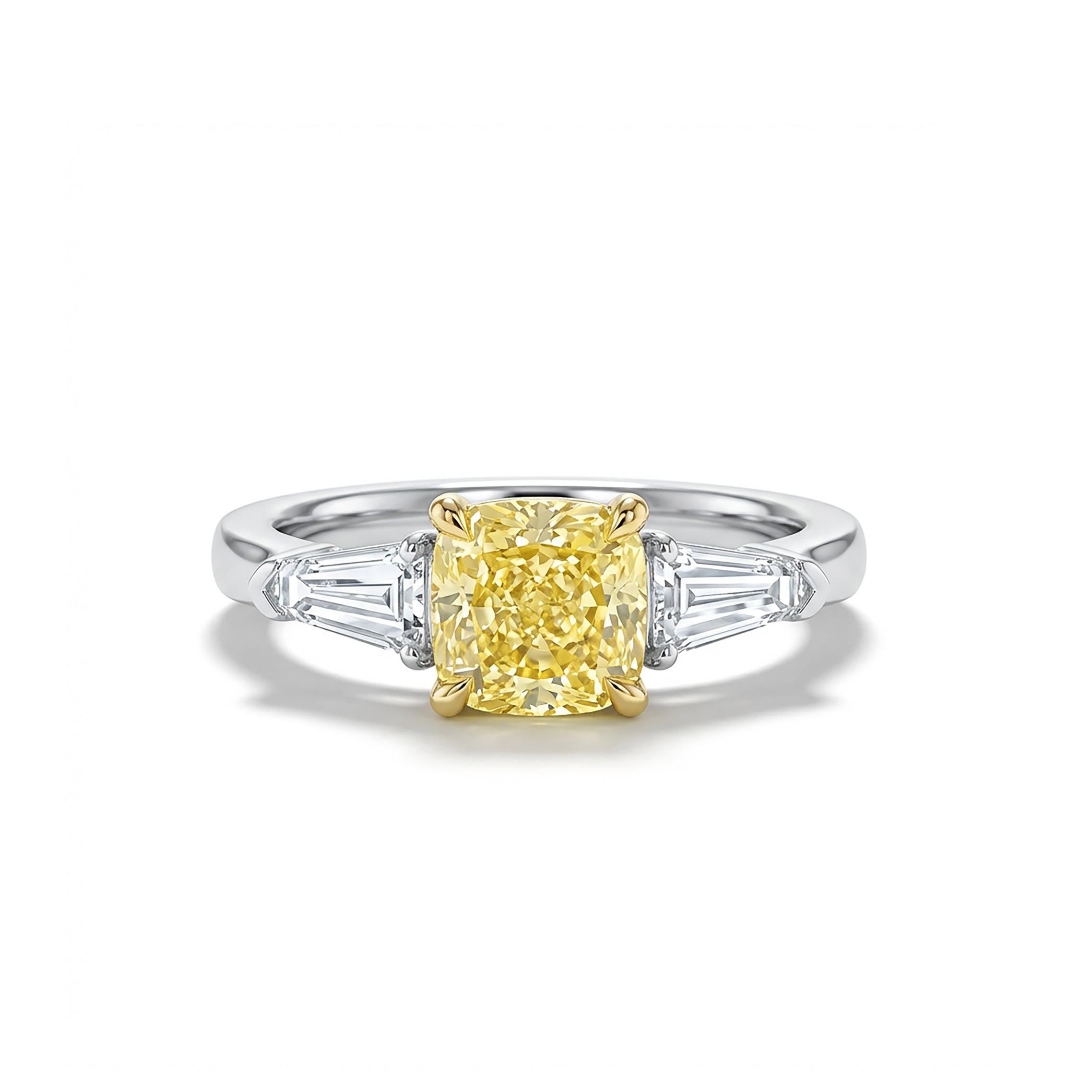 Natural Yellow Cushion Diamond Three Stone Ring | GIA Certified