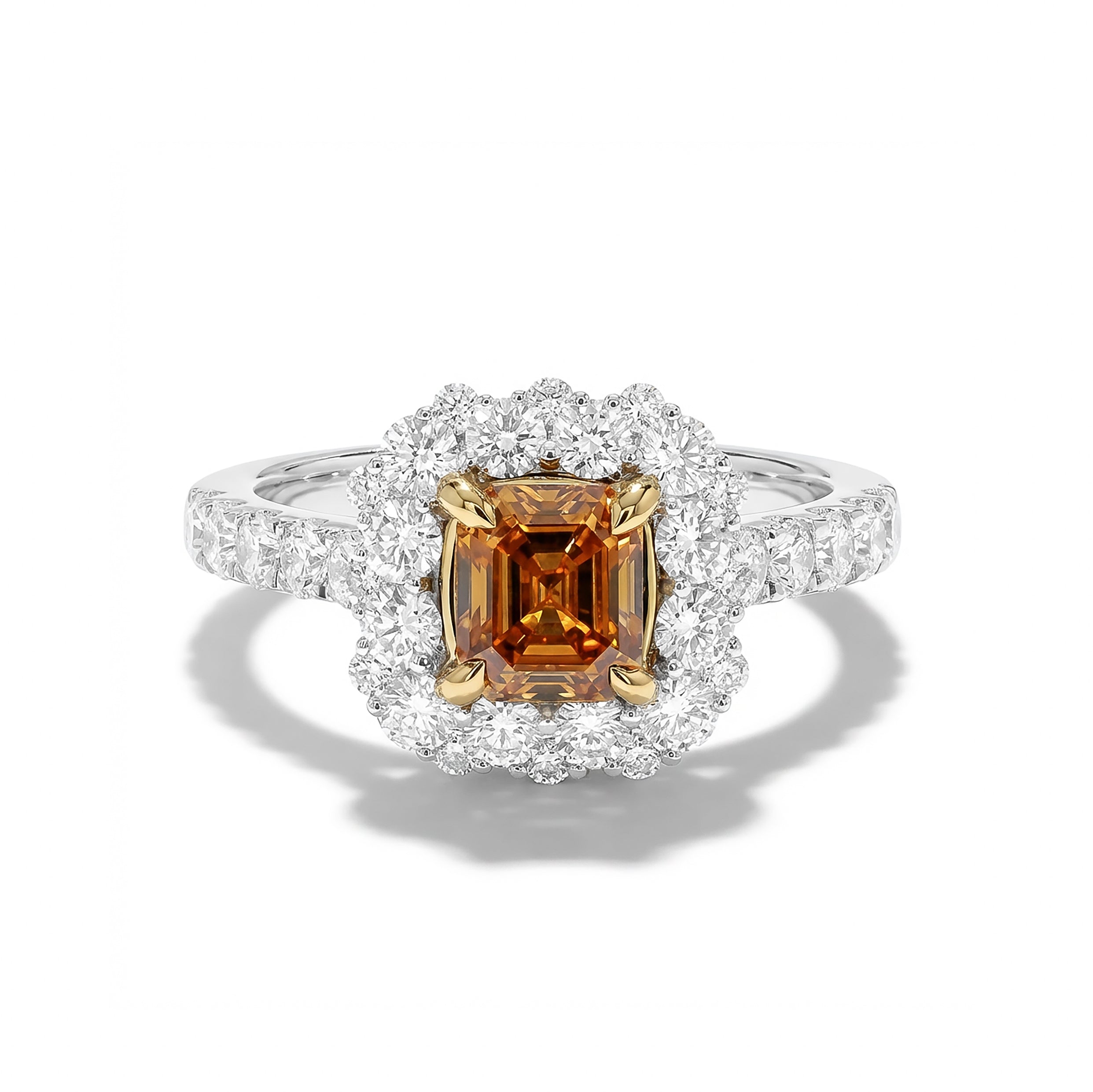 Natural Orange Emerald Diamond Halo Ring | GIA Certified