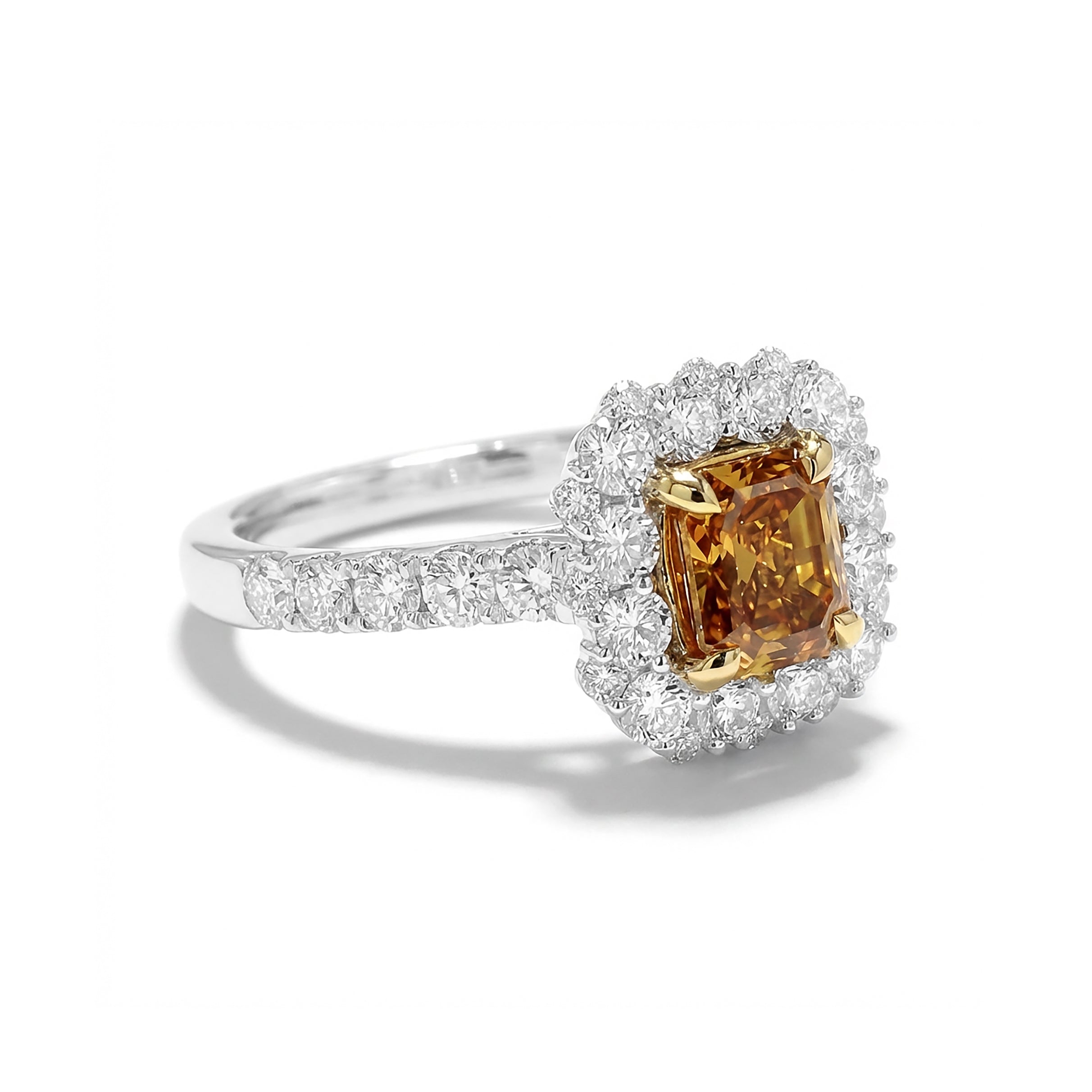 Natural Orange Emerald Diamond Halo Ring | GIA Certified
