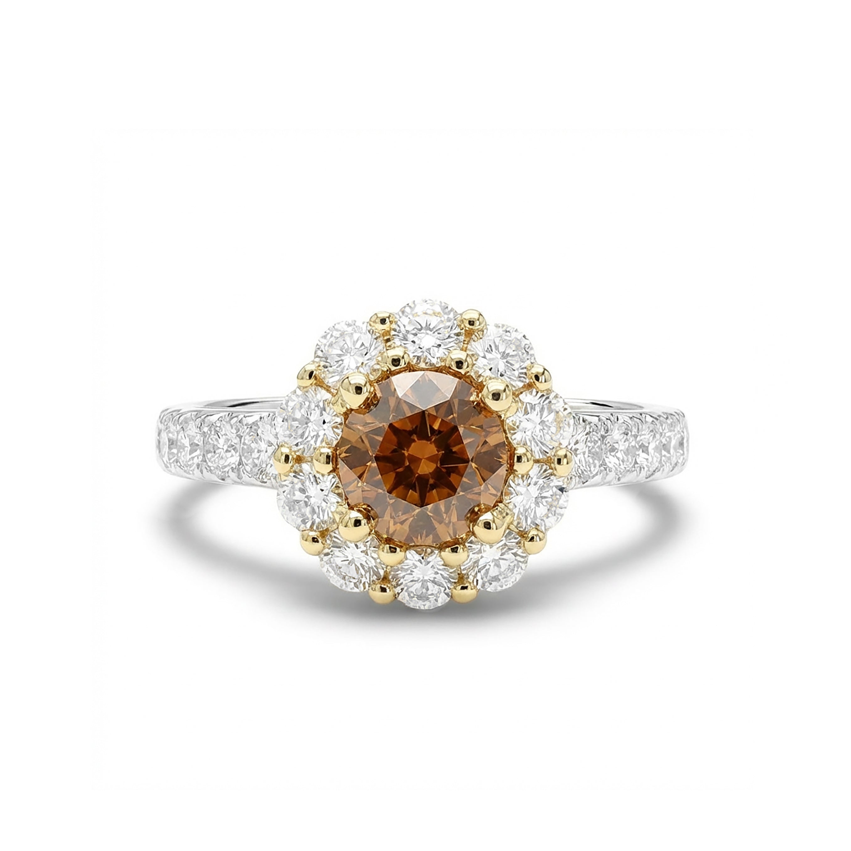 Natural Orange Round Diamond Halo Ring | GIA Certified