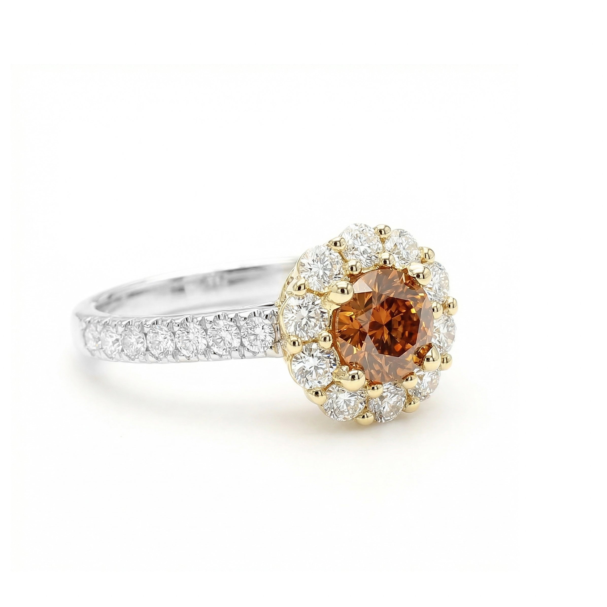 Natural Orange Round Diamond Halo Ring | GIA Certified