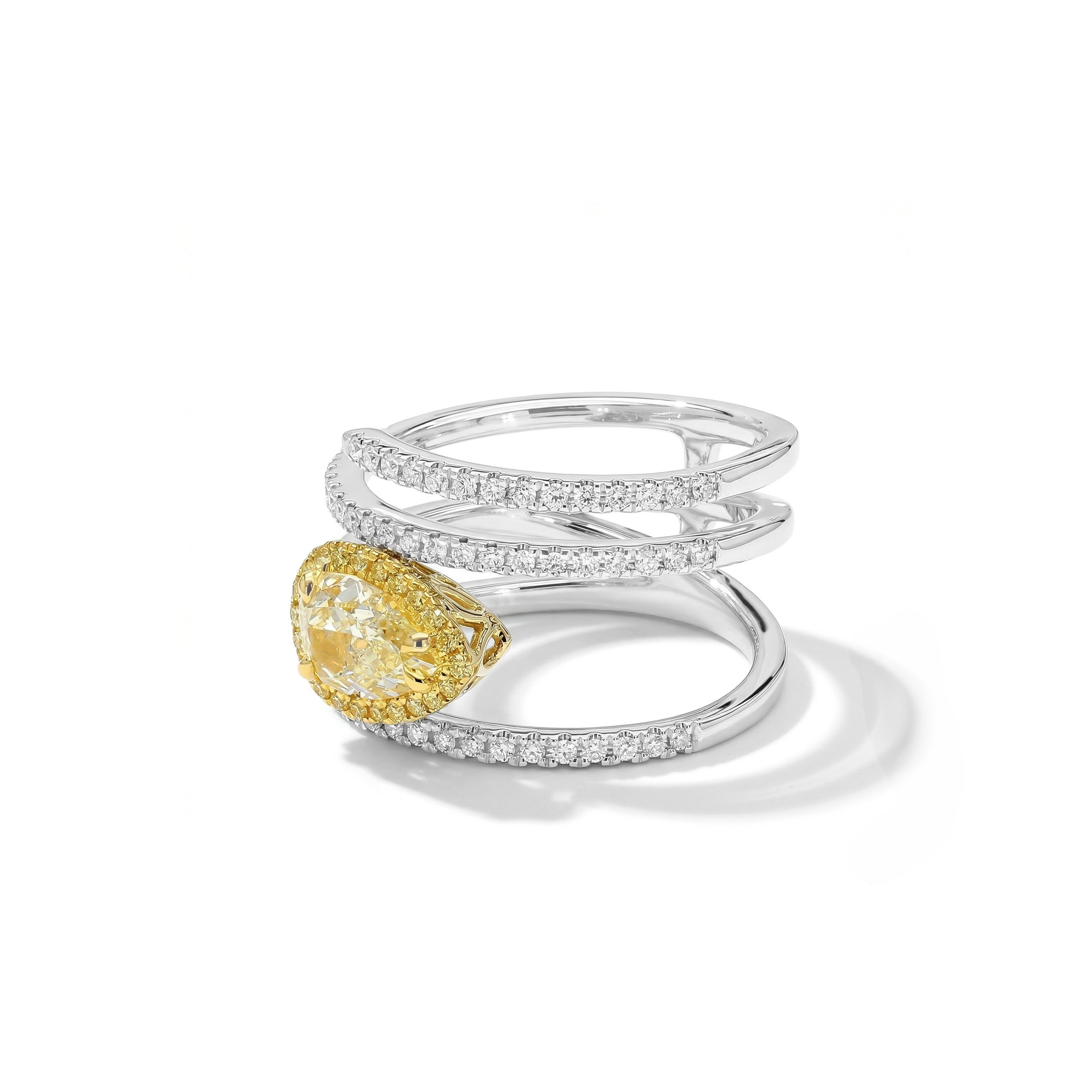 Natural Yellow Pear Diamond Spiral Ring | GIA Certified