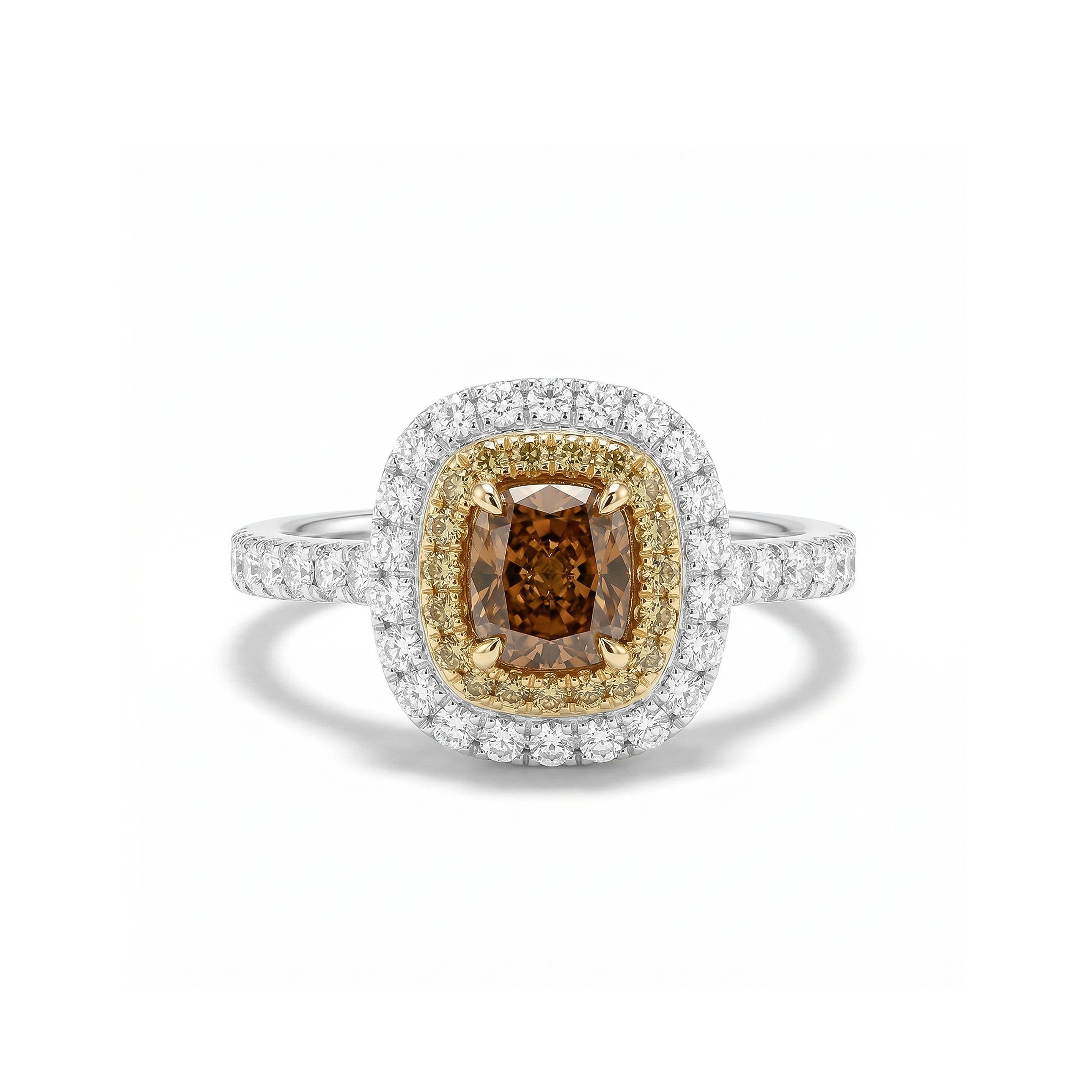 Natural Orange Cushion Diamond Halo Ring | GIA Certified