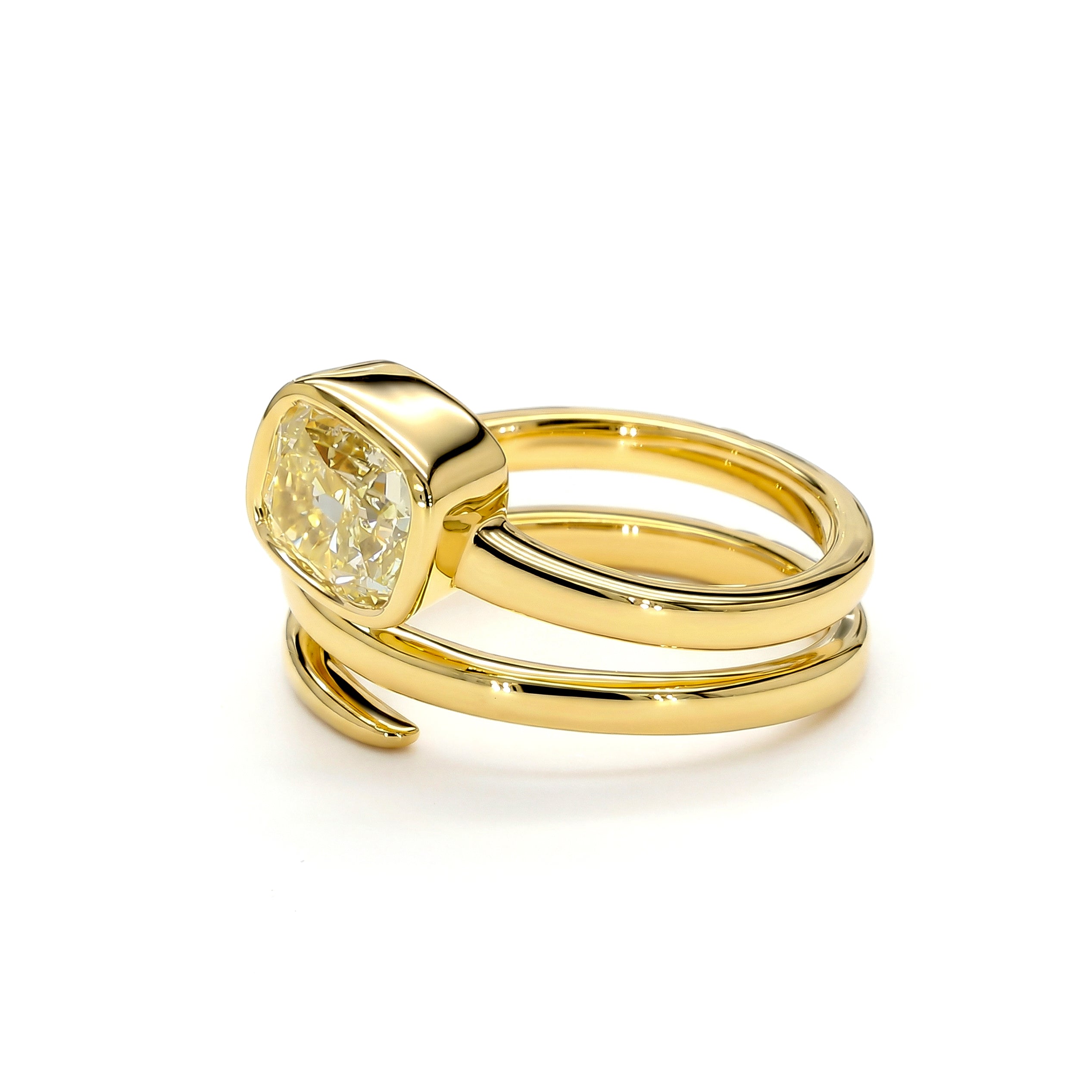 Natural Yellow Cushion Diamond Spiral Ring | GIA Certified