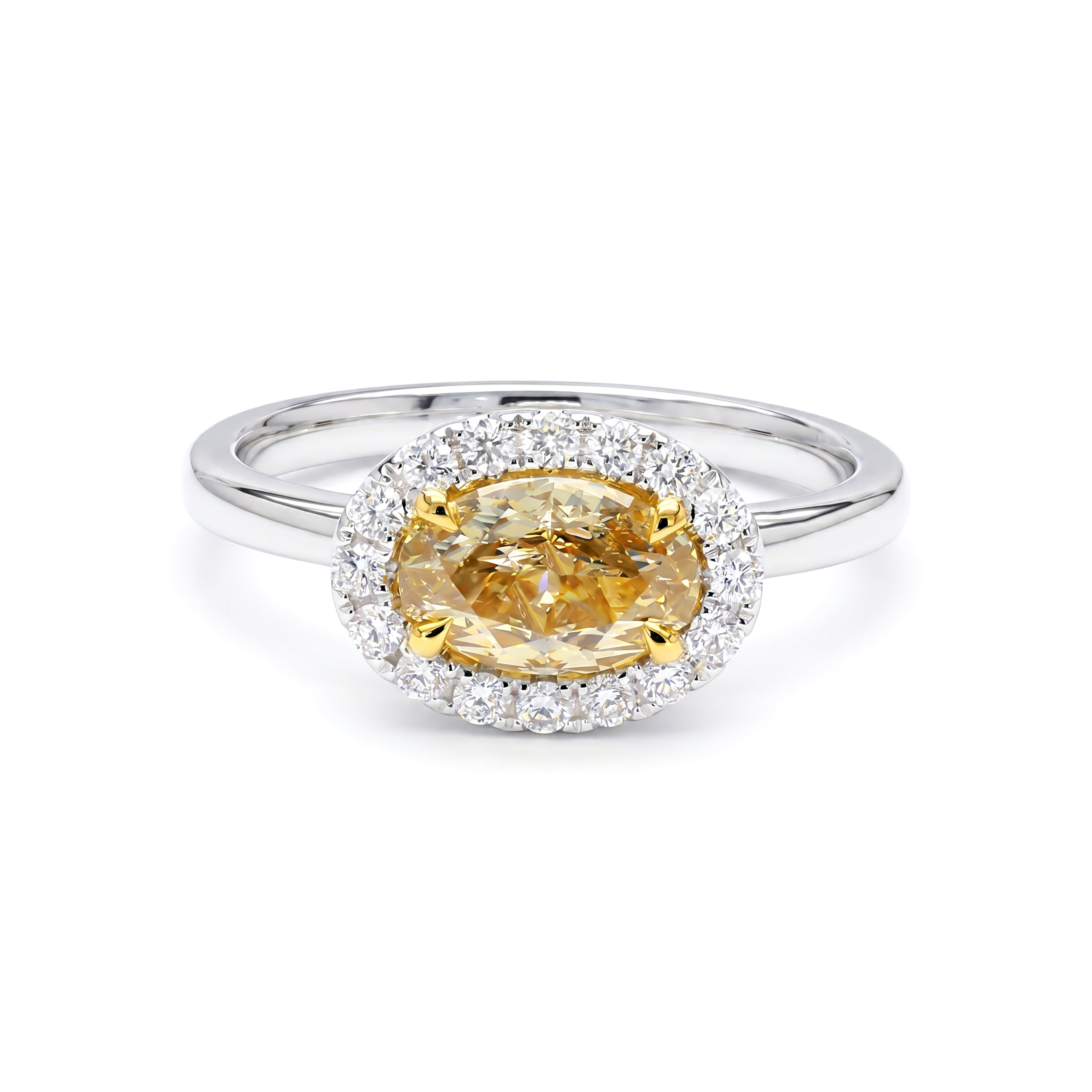 Natural Yellow Oval Diamond East/West Halo Ring | GIA Certified