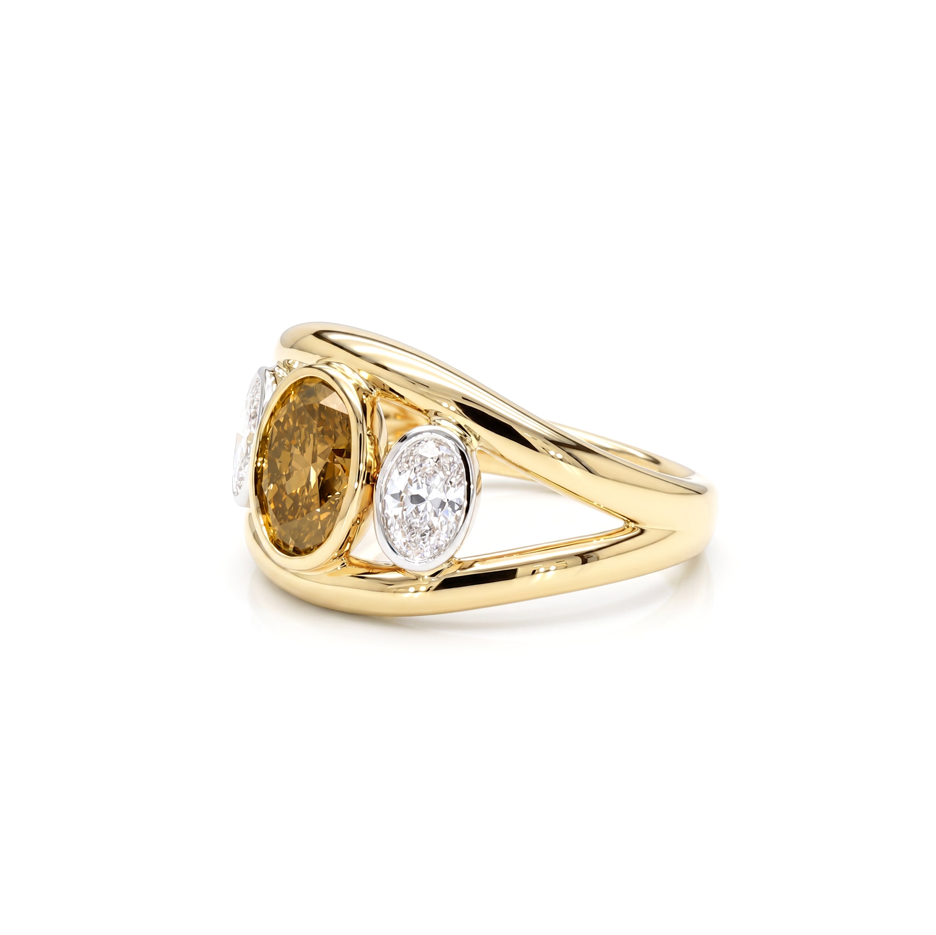 Natural Yellow Oval Diamond Bezel Ring | GIA Certified