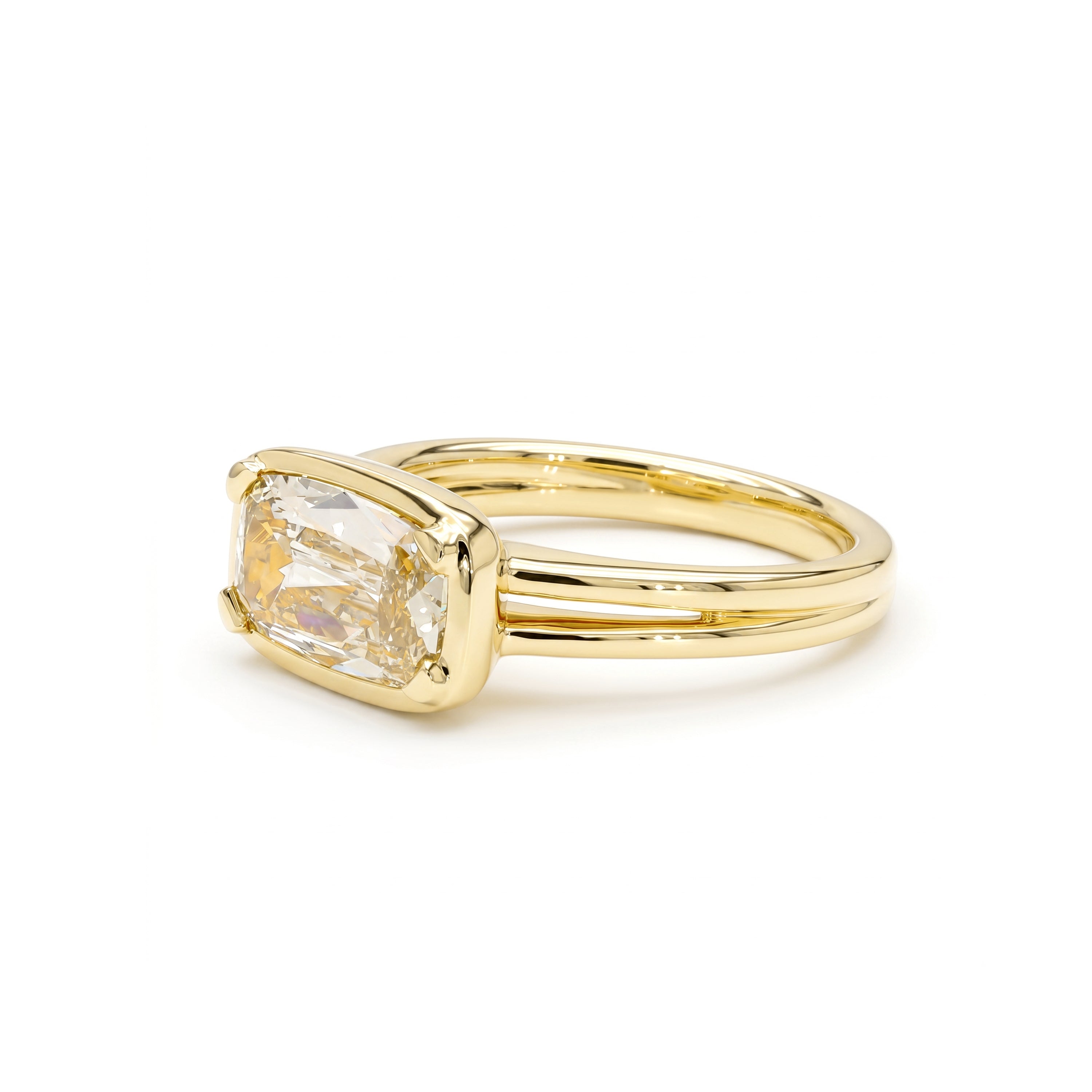 Natural Yellow Cushion Diamond Bezel Ring | GIA Certified