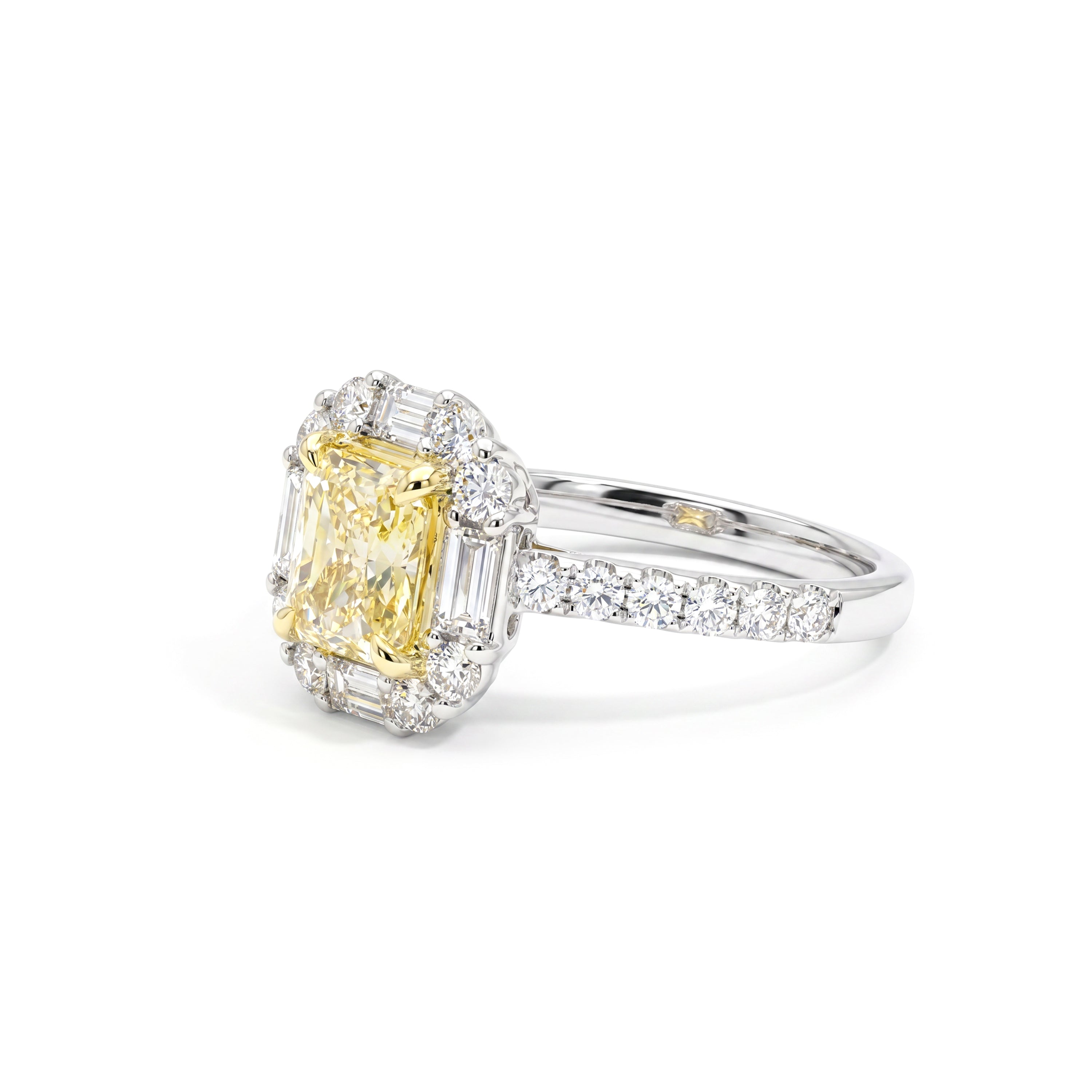 Natural Yellow Radiant Diamond Halo Ring | GIA Certified