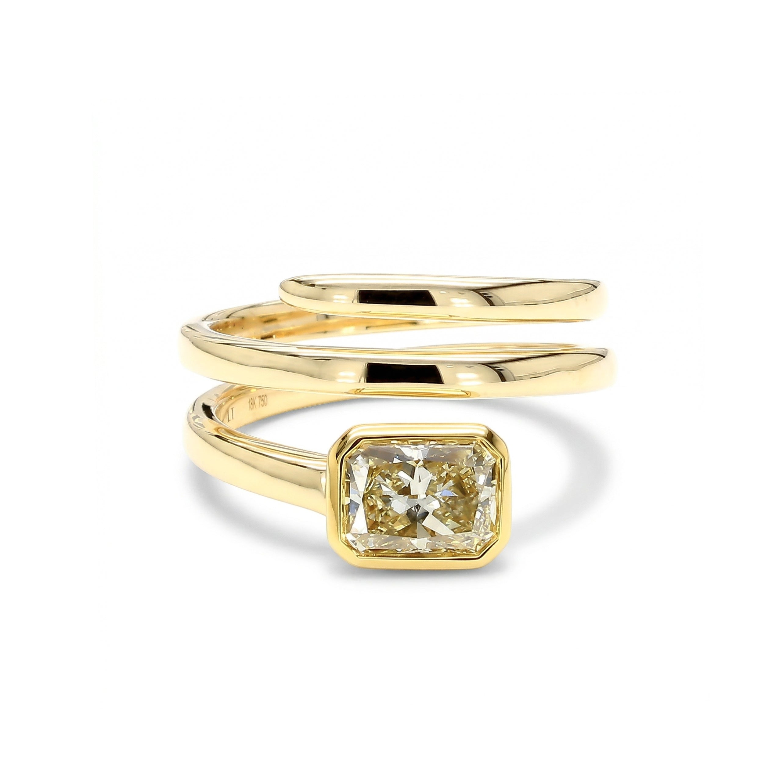 Natural Yellow Radiant Diamond Spiral Bezel Ring | GIA Certified