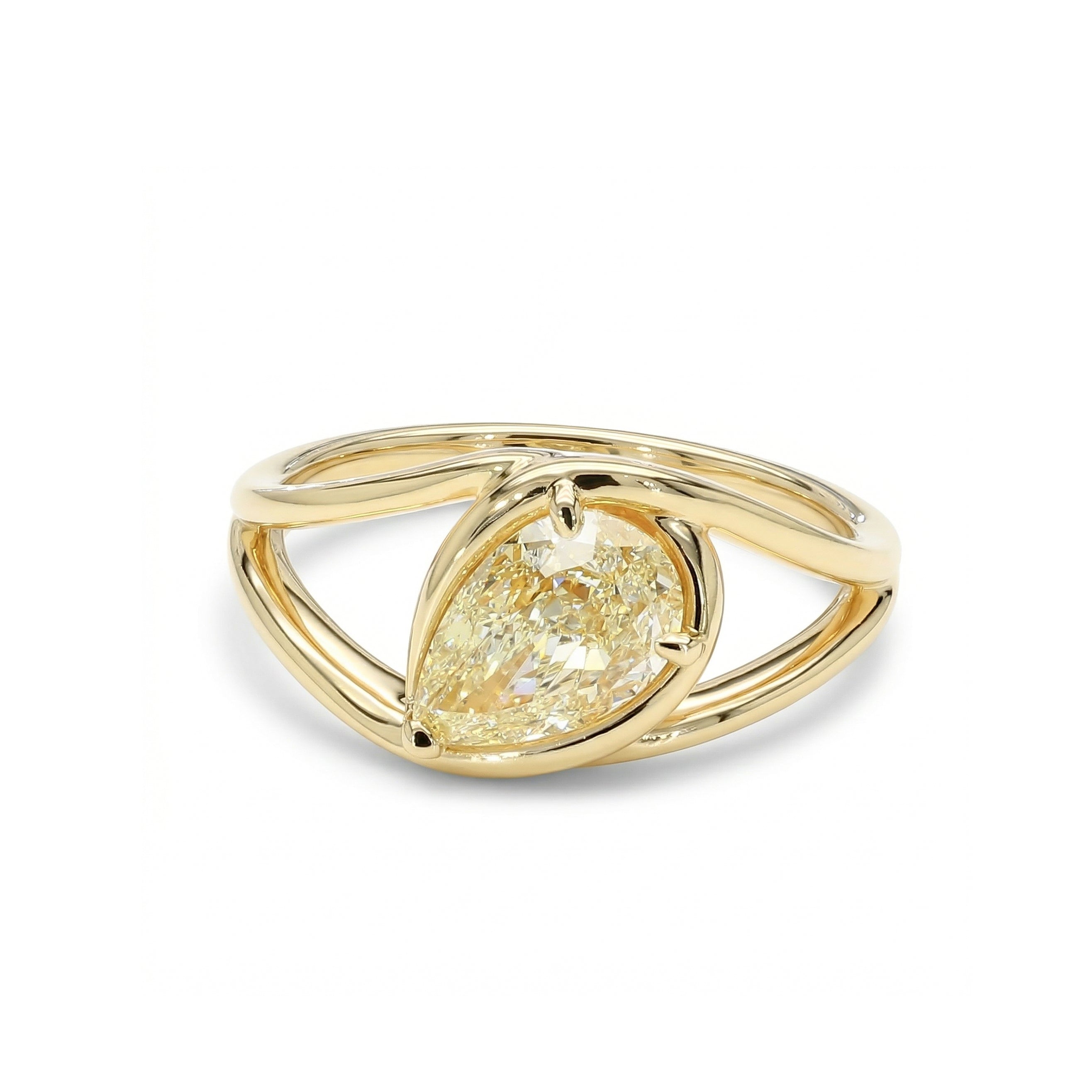 Natural Yellow Pear Diamond Ring | GIA Certified