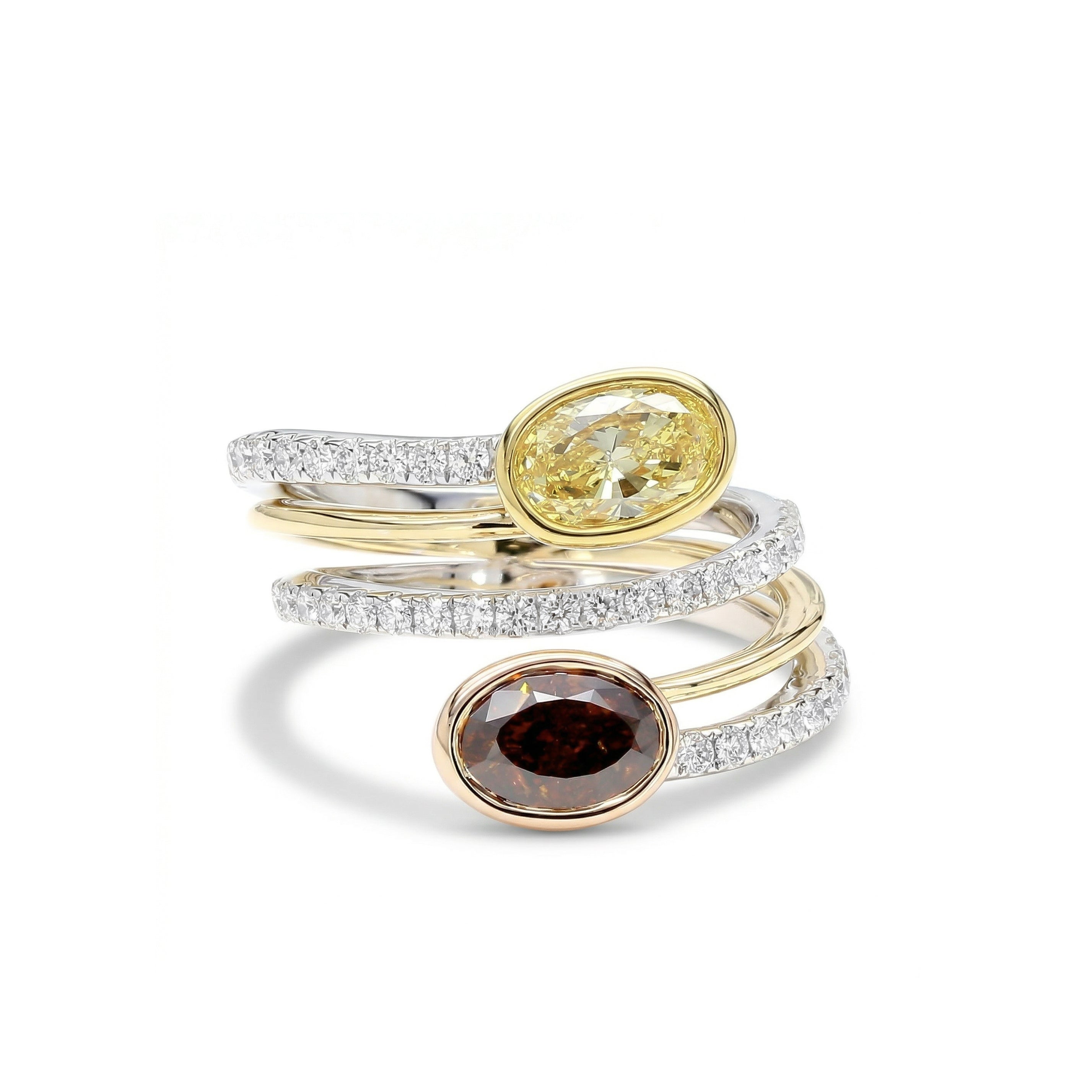 Natural Yellow & Orange Diamond Spiral Ring | GIA Certified