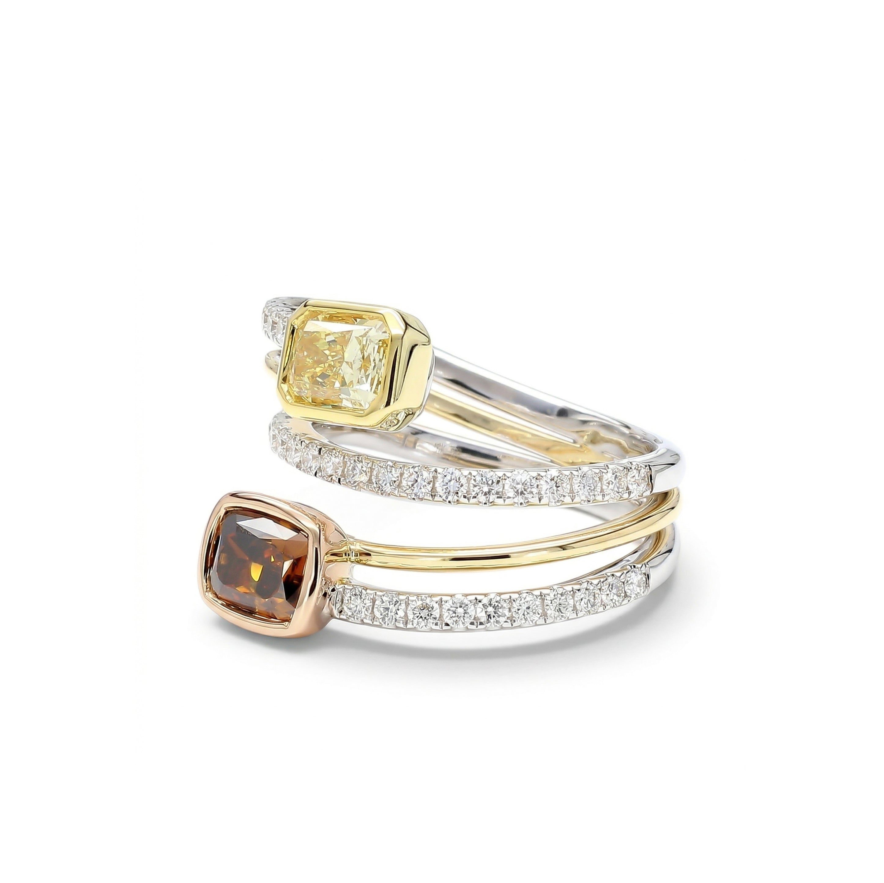 Natural Yellow & Orange Diamond Spiral Ring | GIA Certified