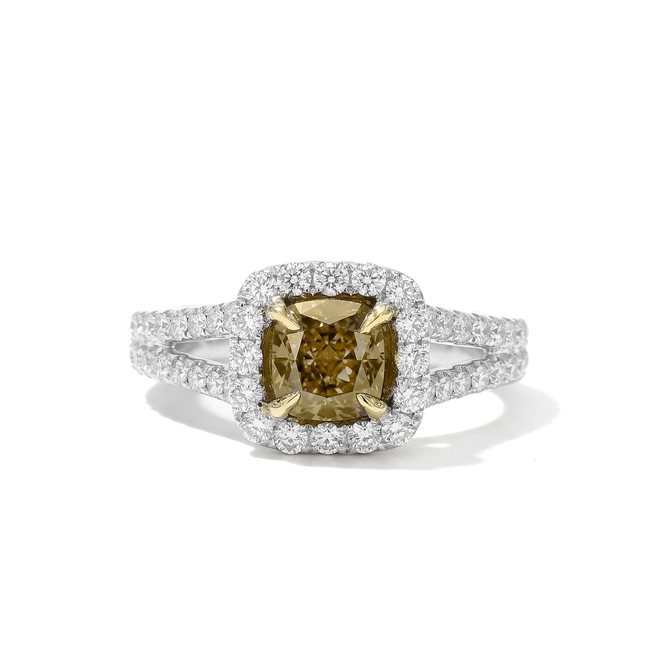 Natural Yellow Cushion Diamond Halo Ring | GIA Certified