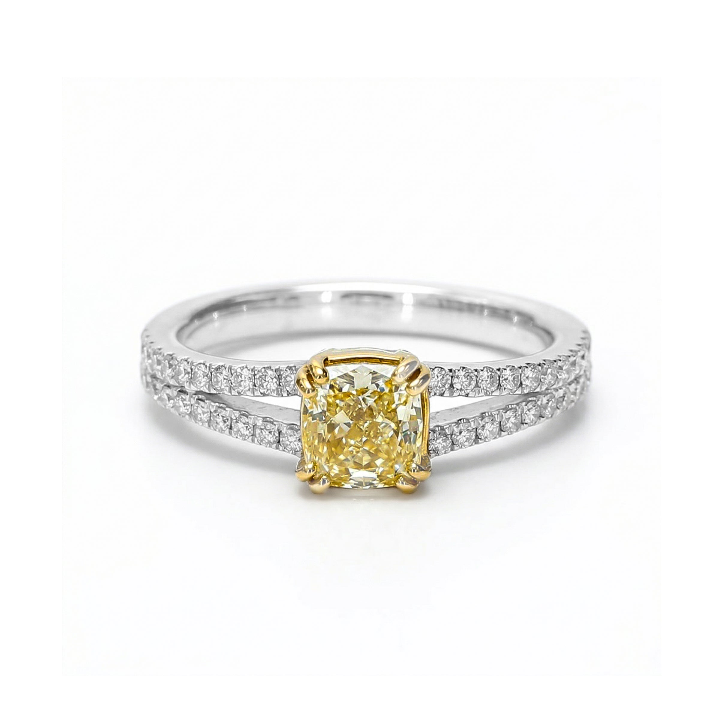 Natural Yellow Cushion Diamond Ring | GIA Certified