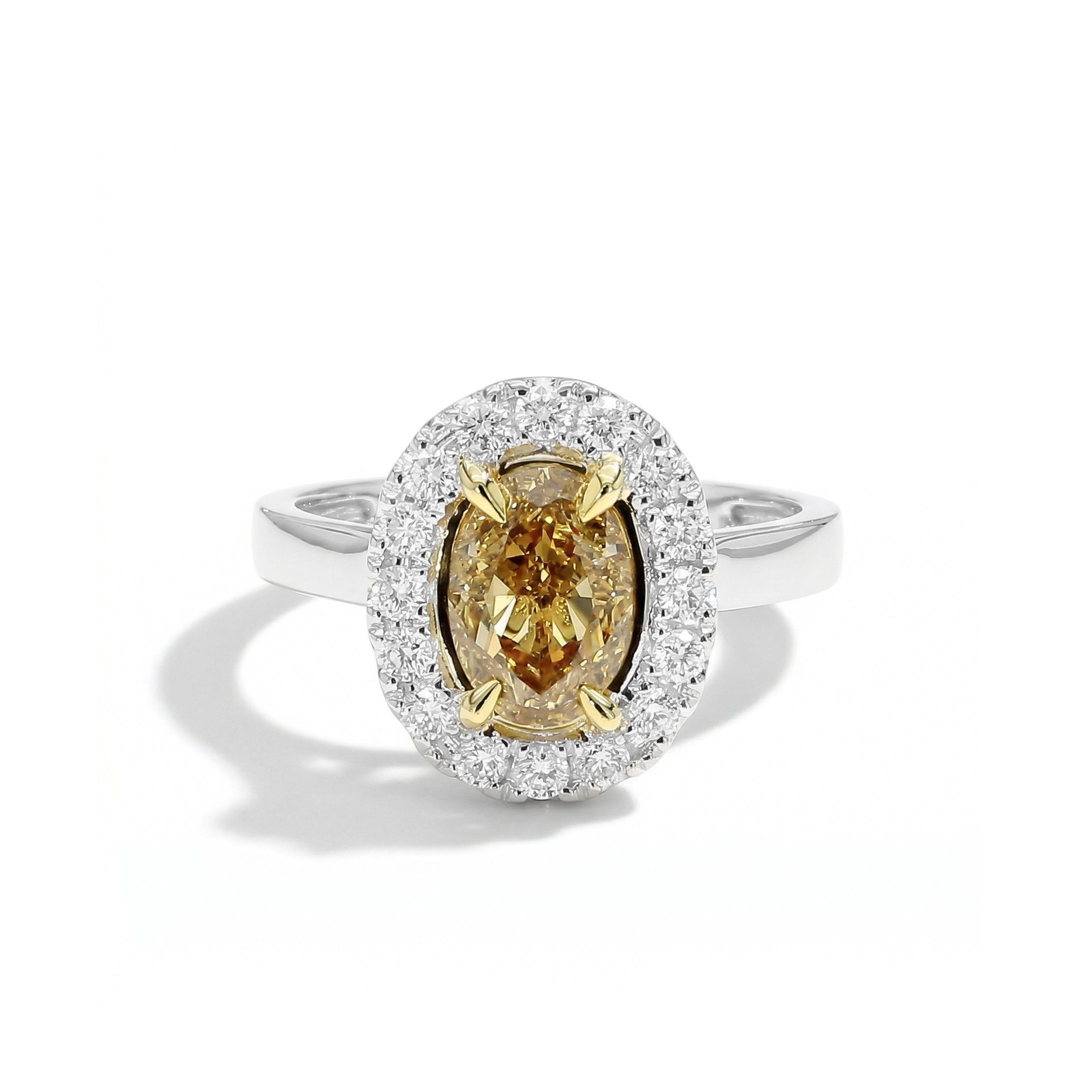 Natural Yellow Oval Diamond Halo Ring | GIA Certified