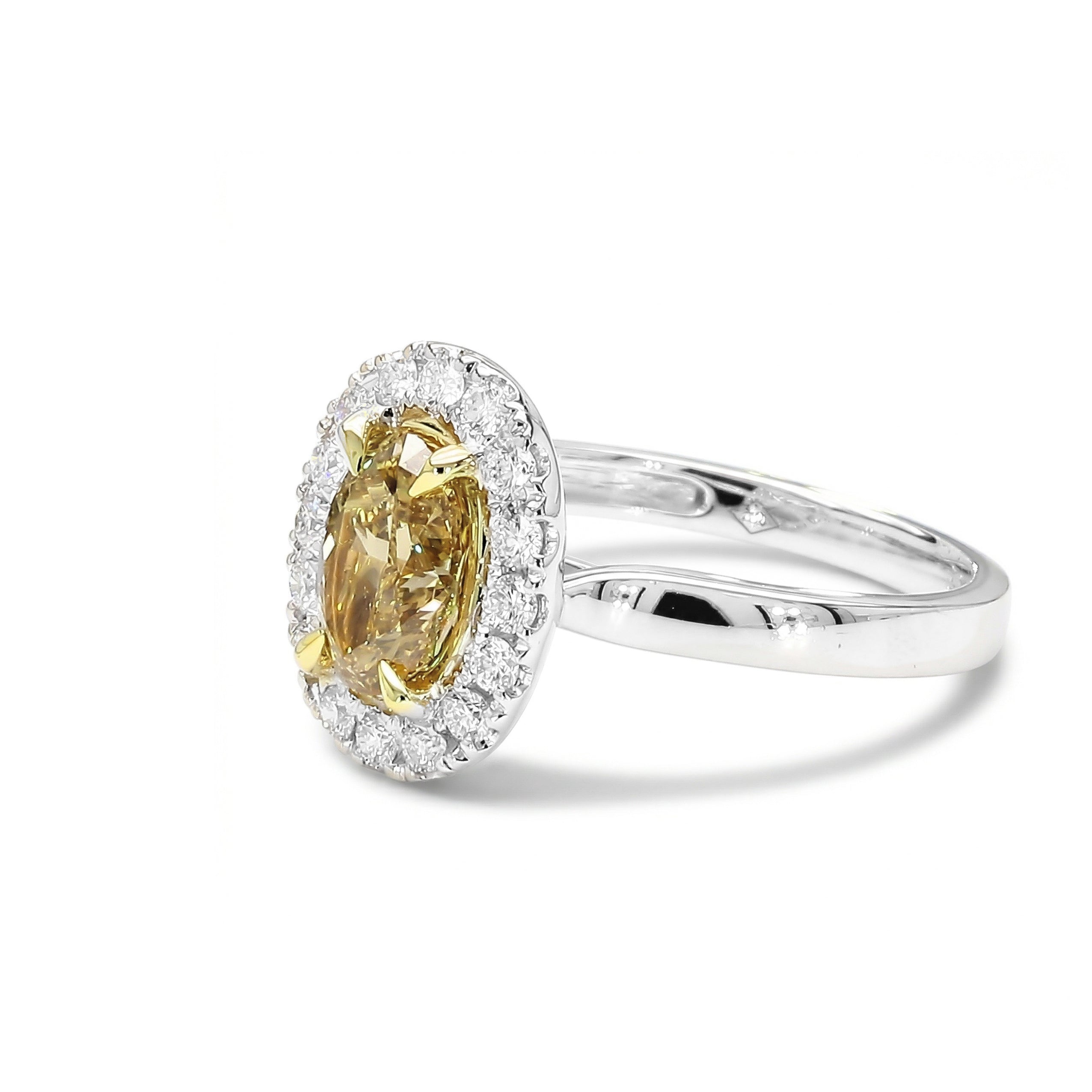 Natural Yellow Oval Diamond Halo Ring | GIA Certified