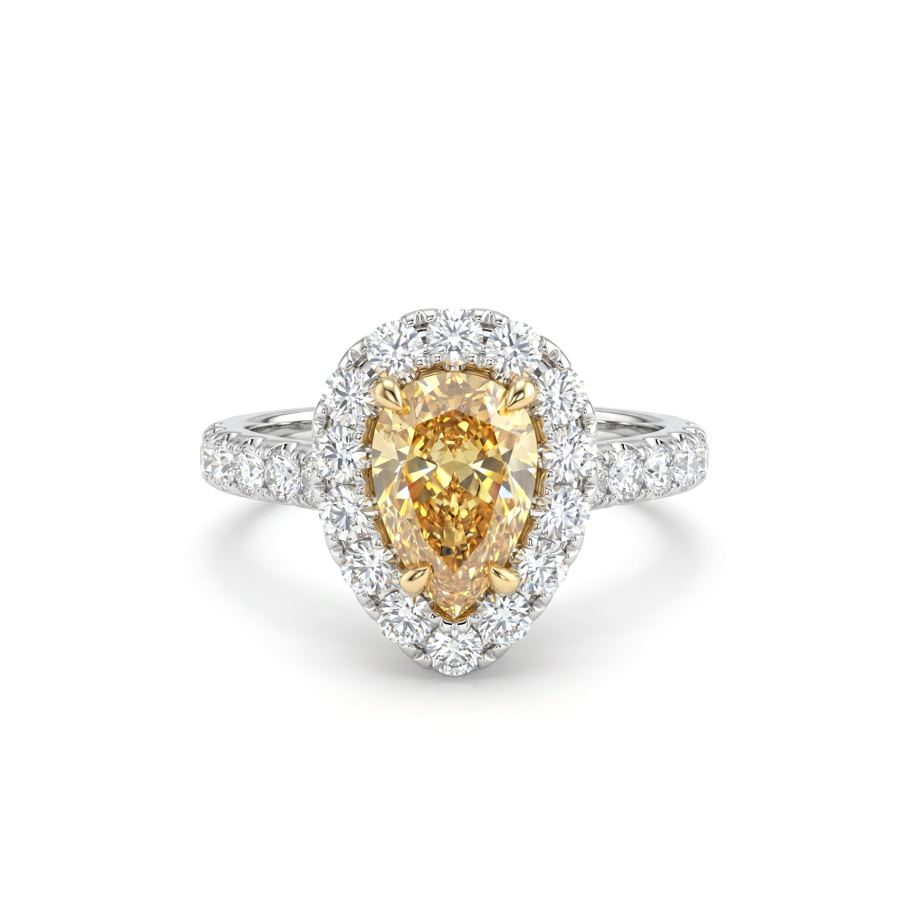 Natural Orange Pear Diamond Halo Ring | GIA Certified