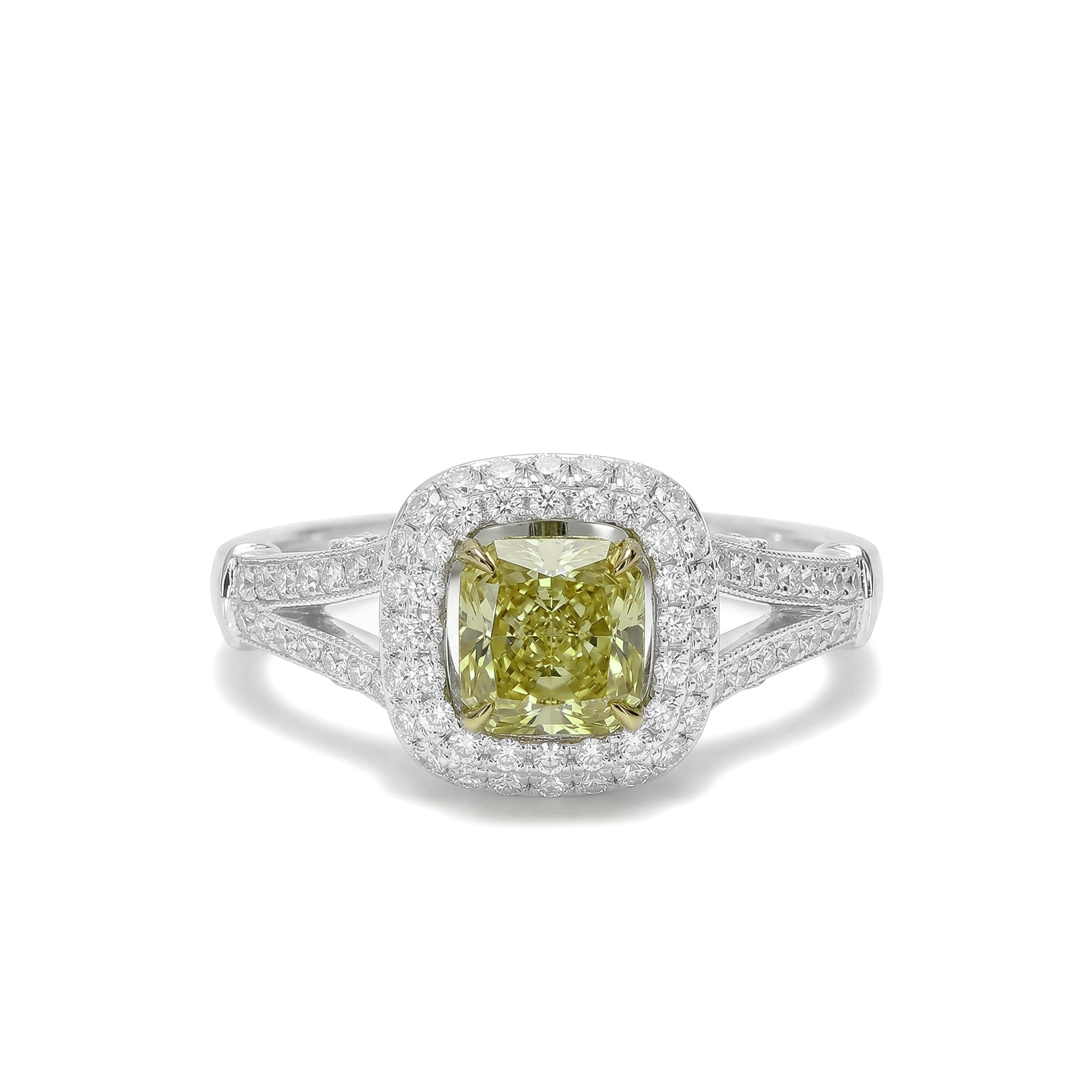 Natural Green Radiant Diamond Halo Ring | GIA Certified
