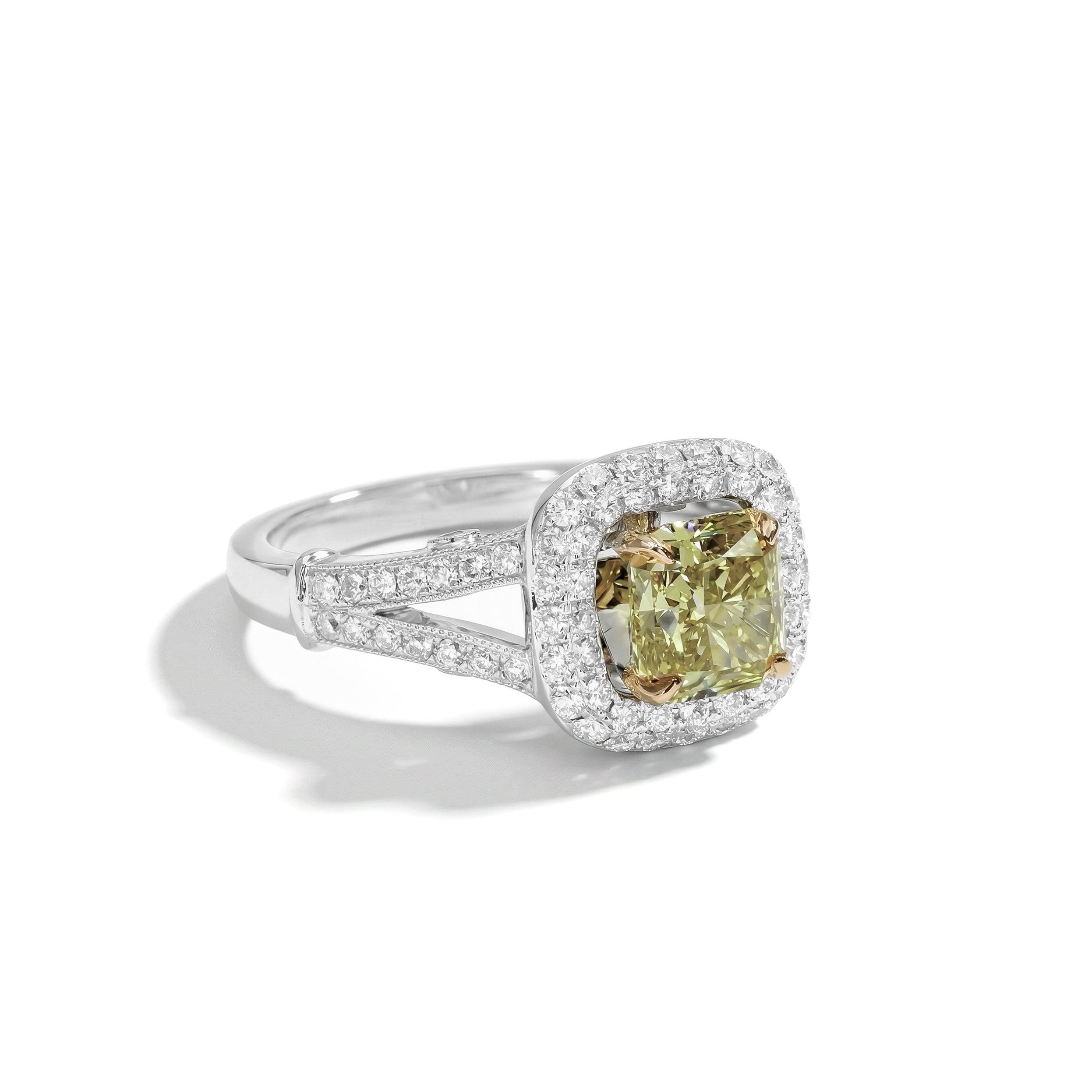 Natural Green Radiant Diamond Halo Ring | GIA Certified