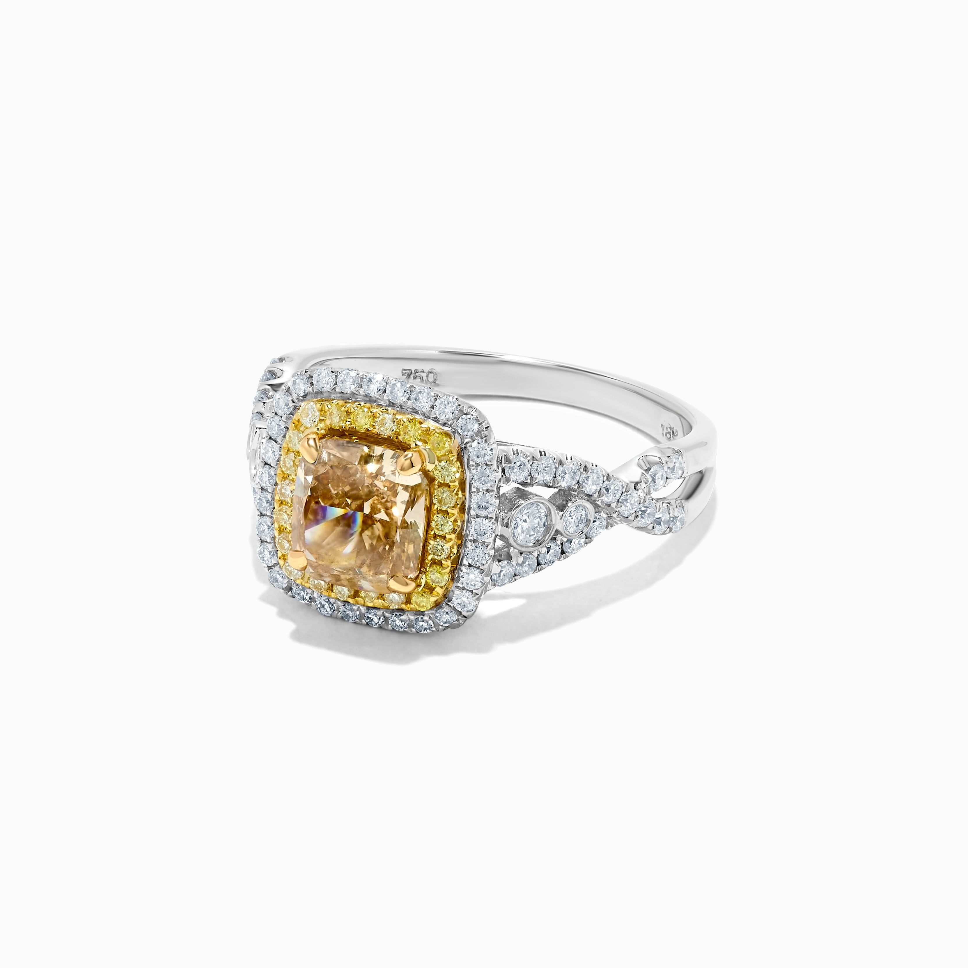 GIA Yellow/Brown Cushion Cut Diamond & White Diamond Ring JR1810GH