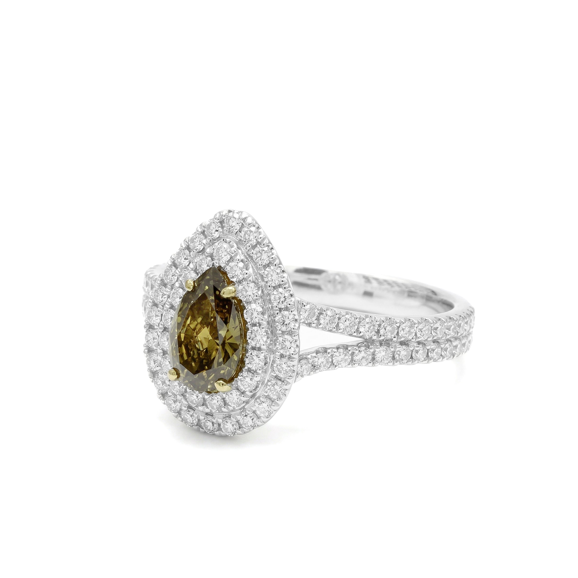 Natural Green Pear Diamond Halo Ring | GIA Certified