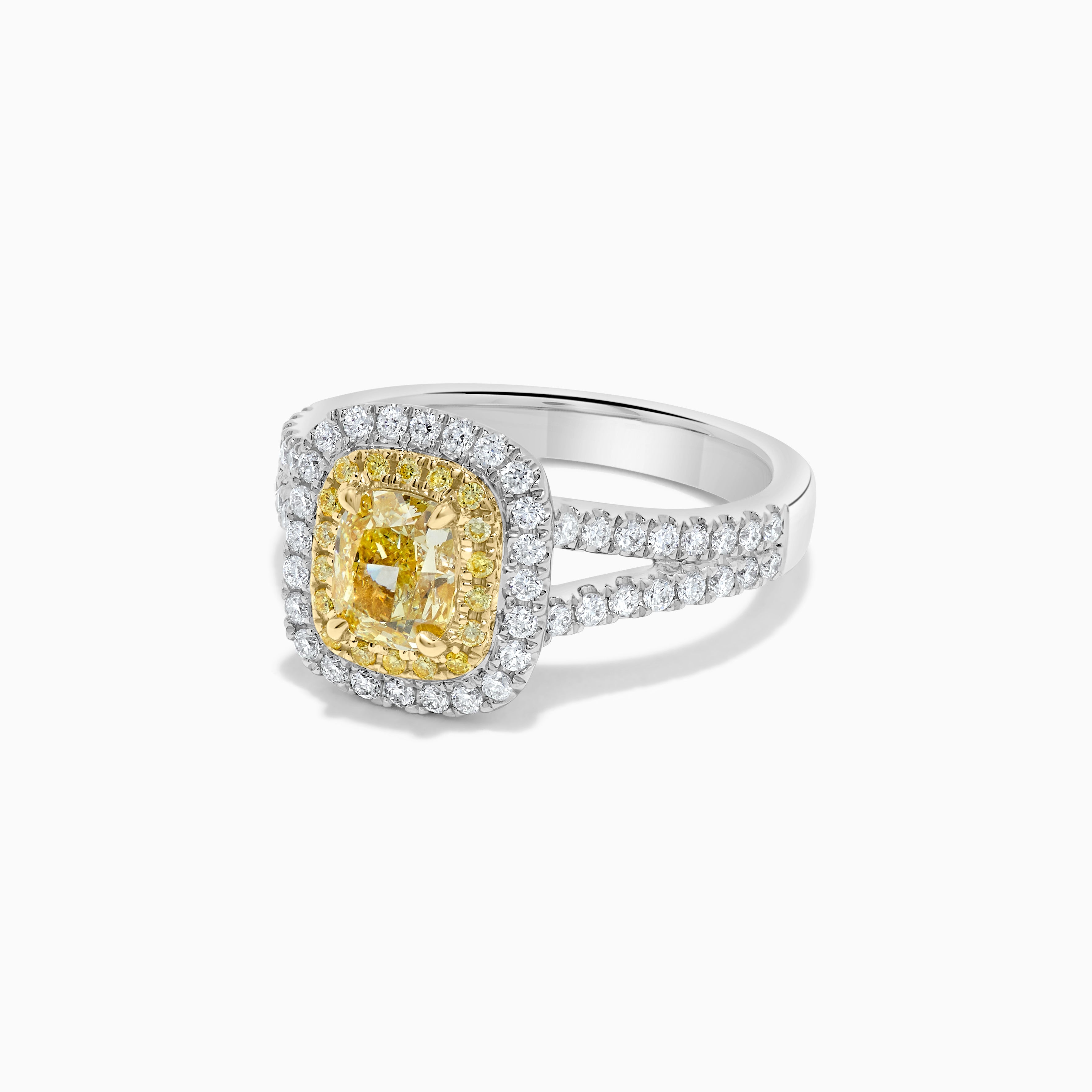 GIA Yellow Cushion Cut & White Diamond Ring JR1814GH