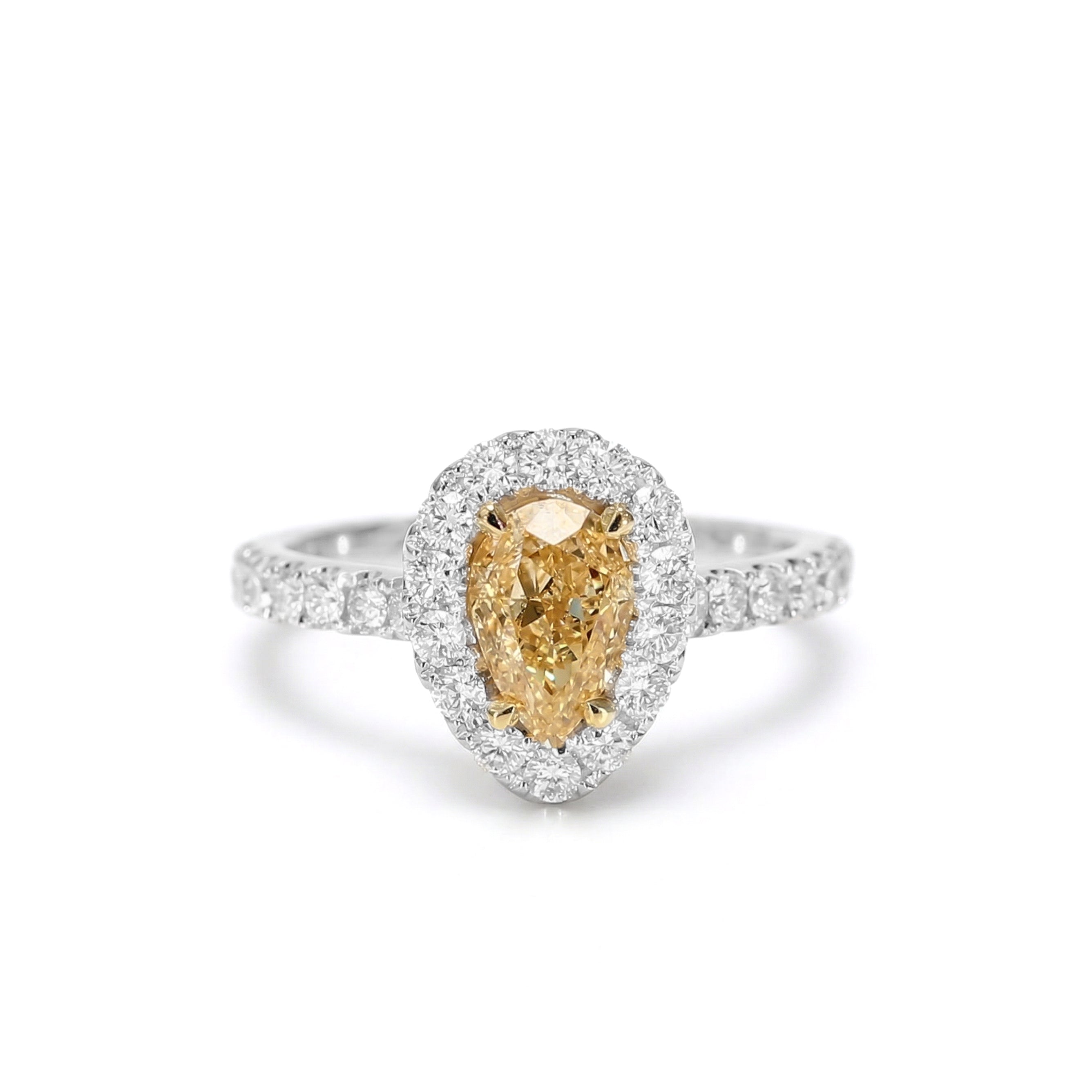 Natural Orange Pear Diamond Halo Ring | GIA Certified