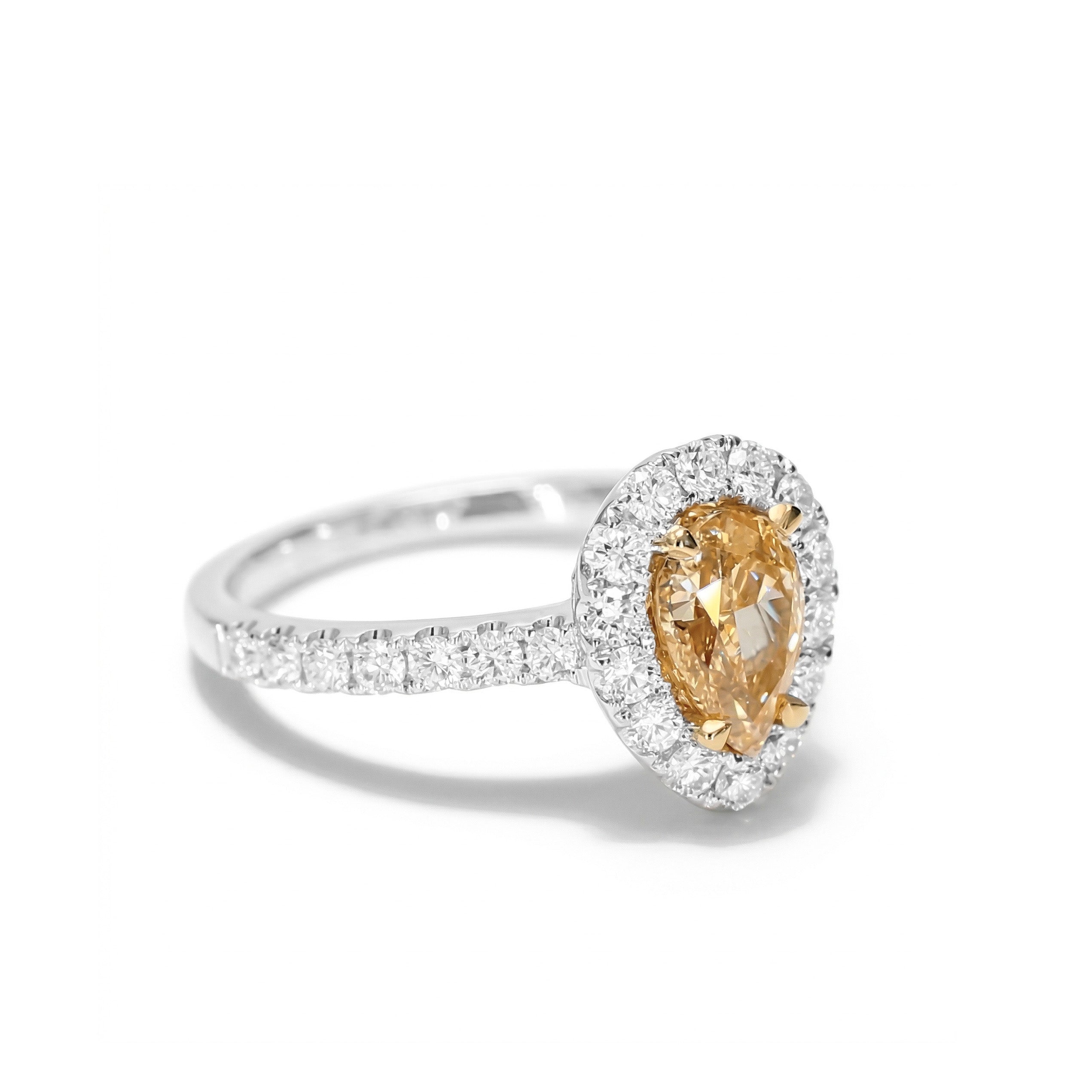 Natural Orange Pear Diamond Halo Ring | GIA Certified