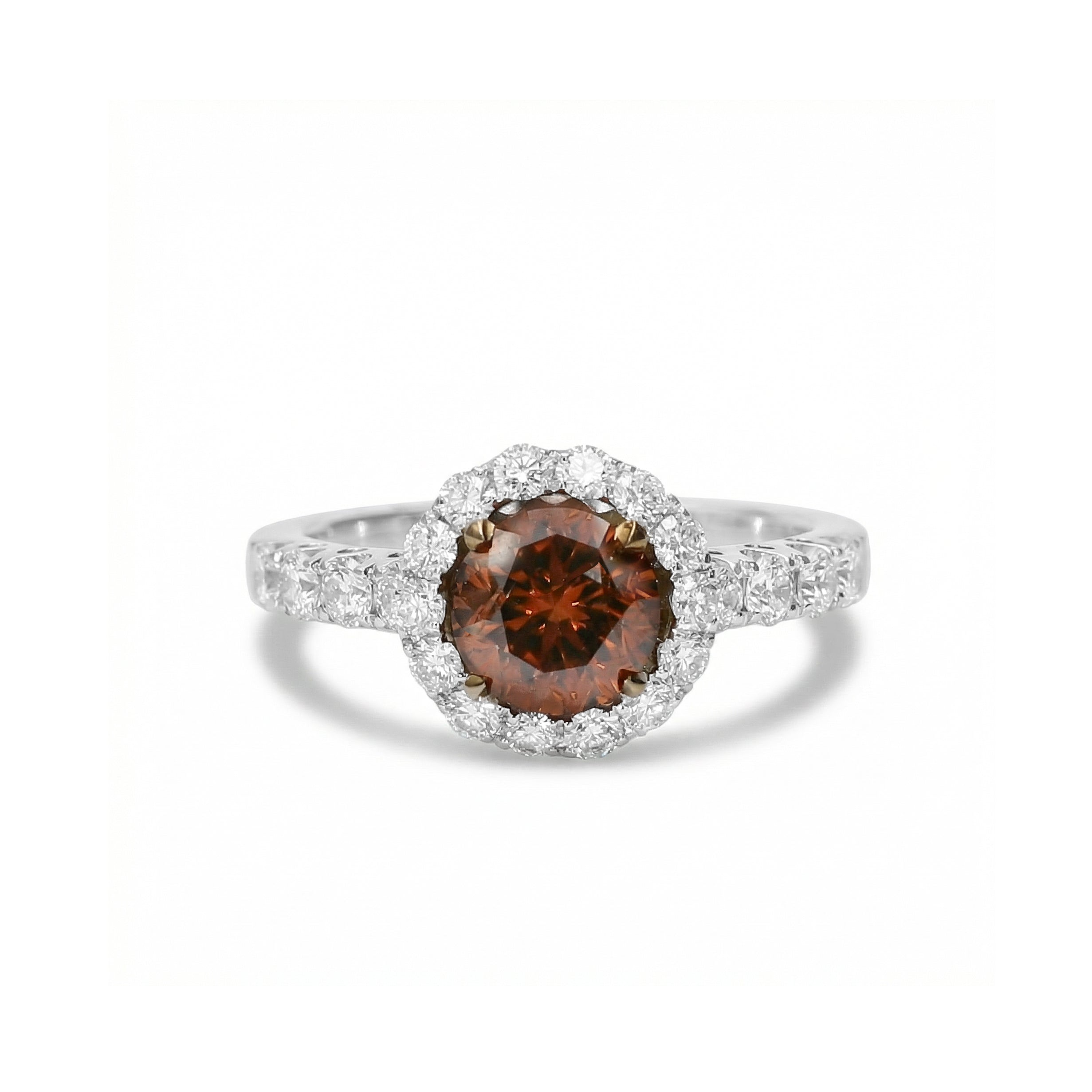Natural Orange Round Diamond Halo Ring | GIA Certified