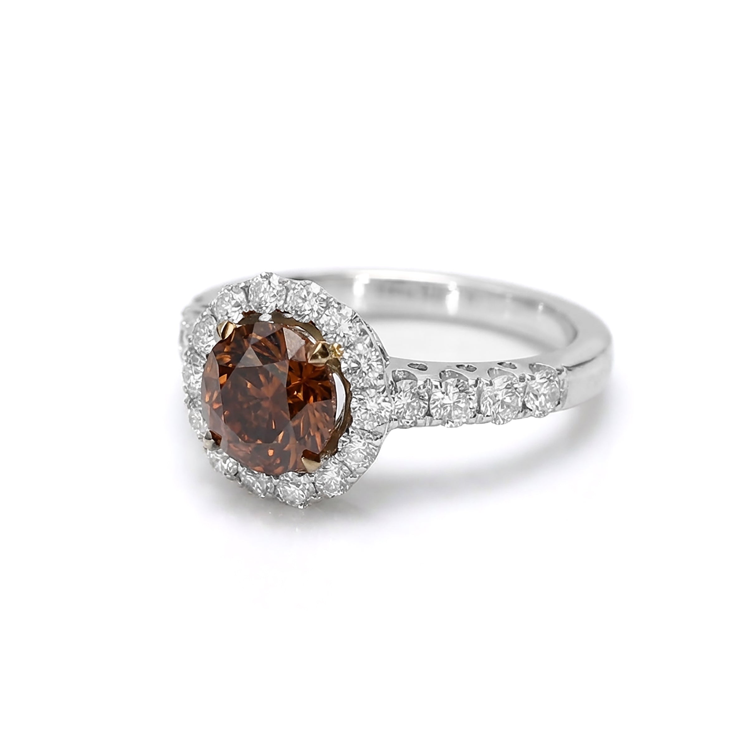 Natural Orange Round Diamond Halo Ring | GIA Certified