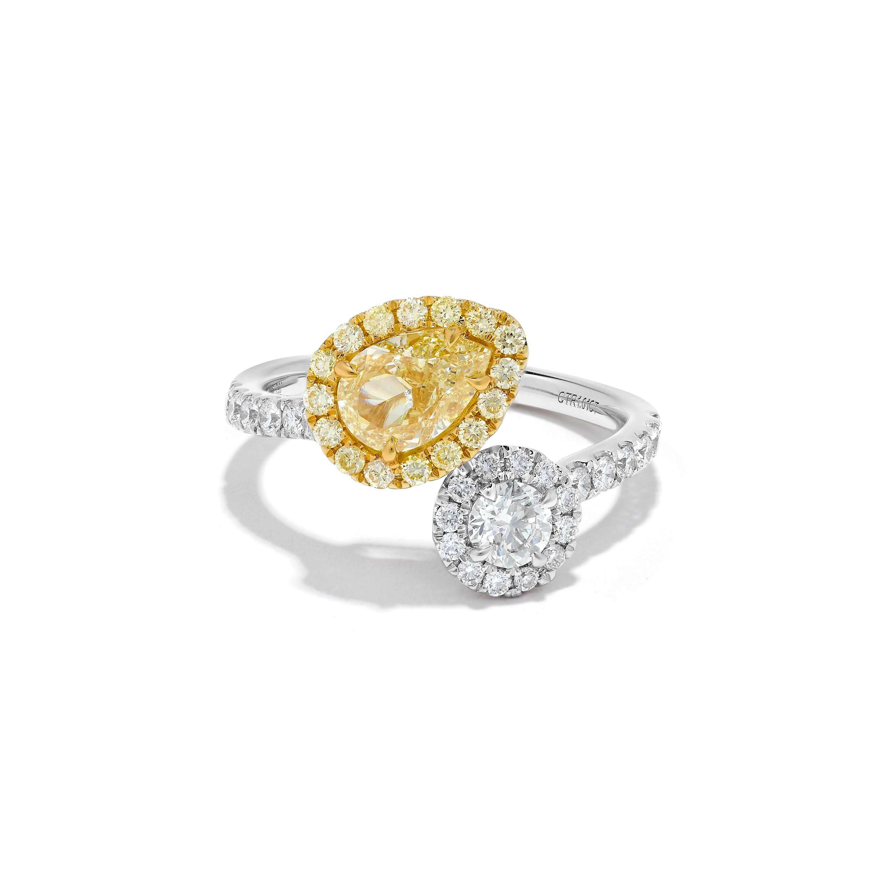 GIA Yellow Pear Cut & White Diamond Ring JR1864GH