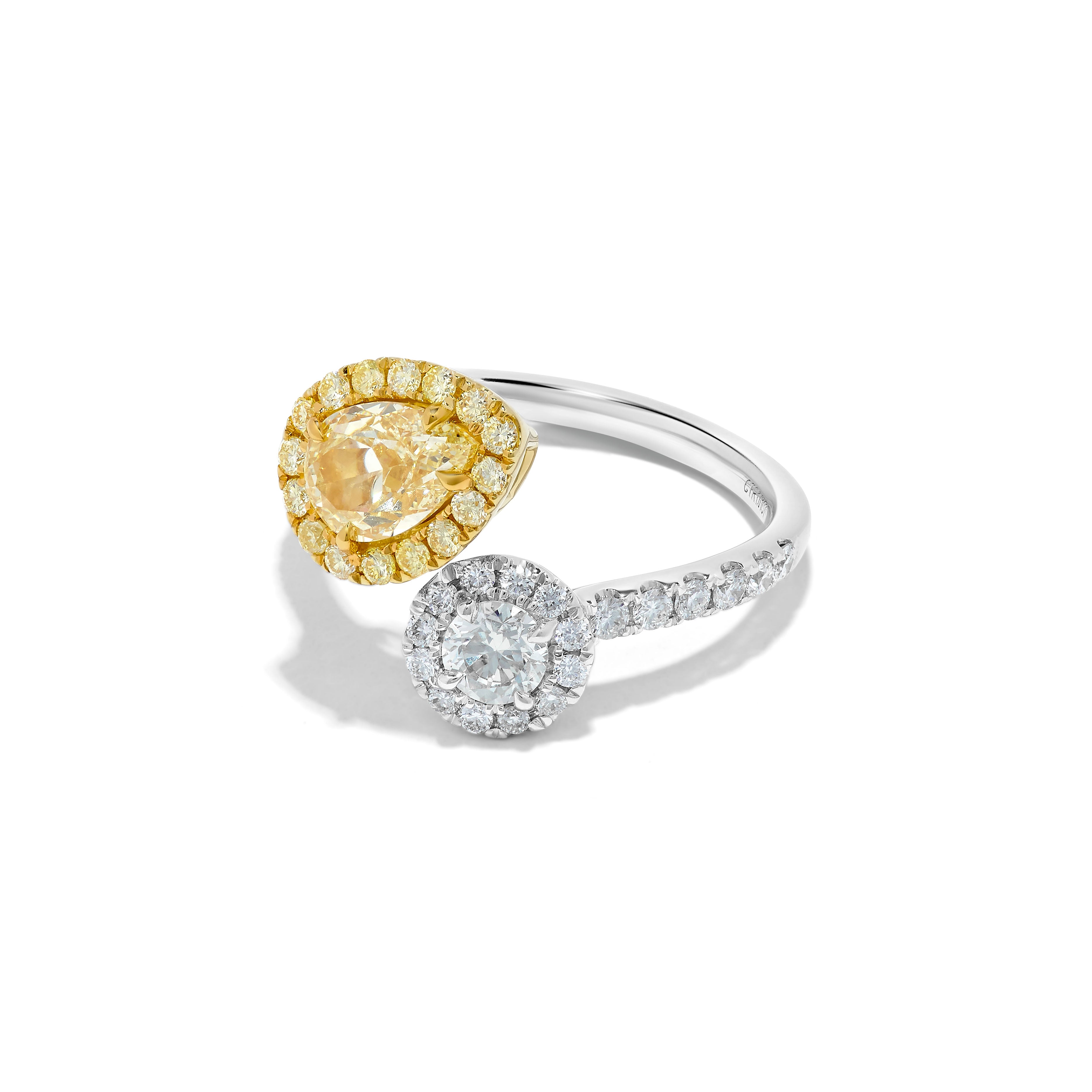 GIA Yellow Pear Cut & White Diamond Ring JR1864GH