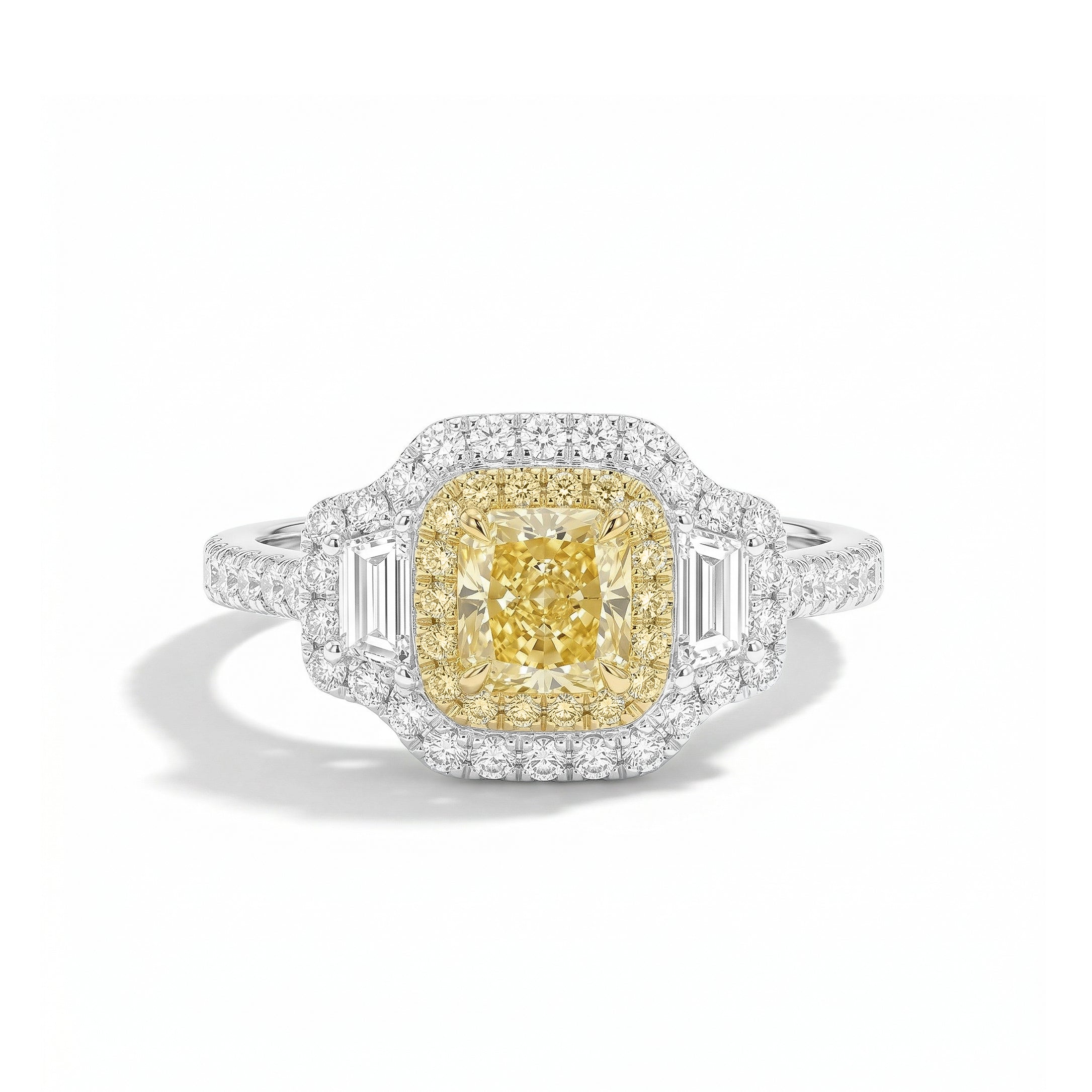 Natural Yellow Cushion Diamond Halo Ring | GIA Certified