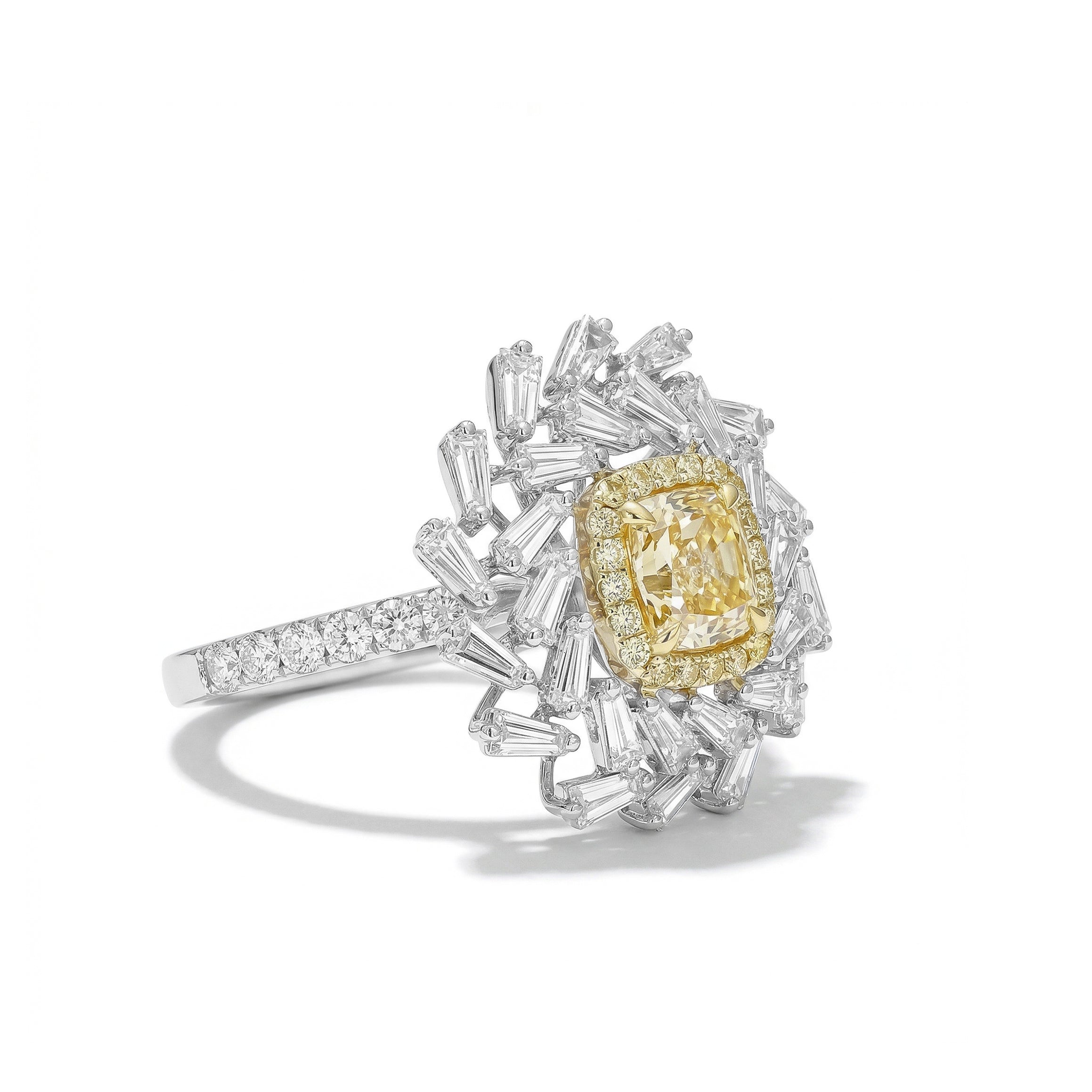 Natural Yellow Cushion Diamond Halo Ring | GIA Certified