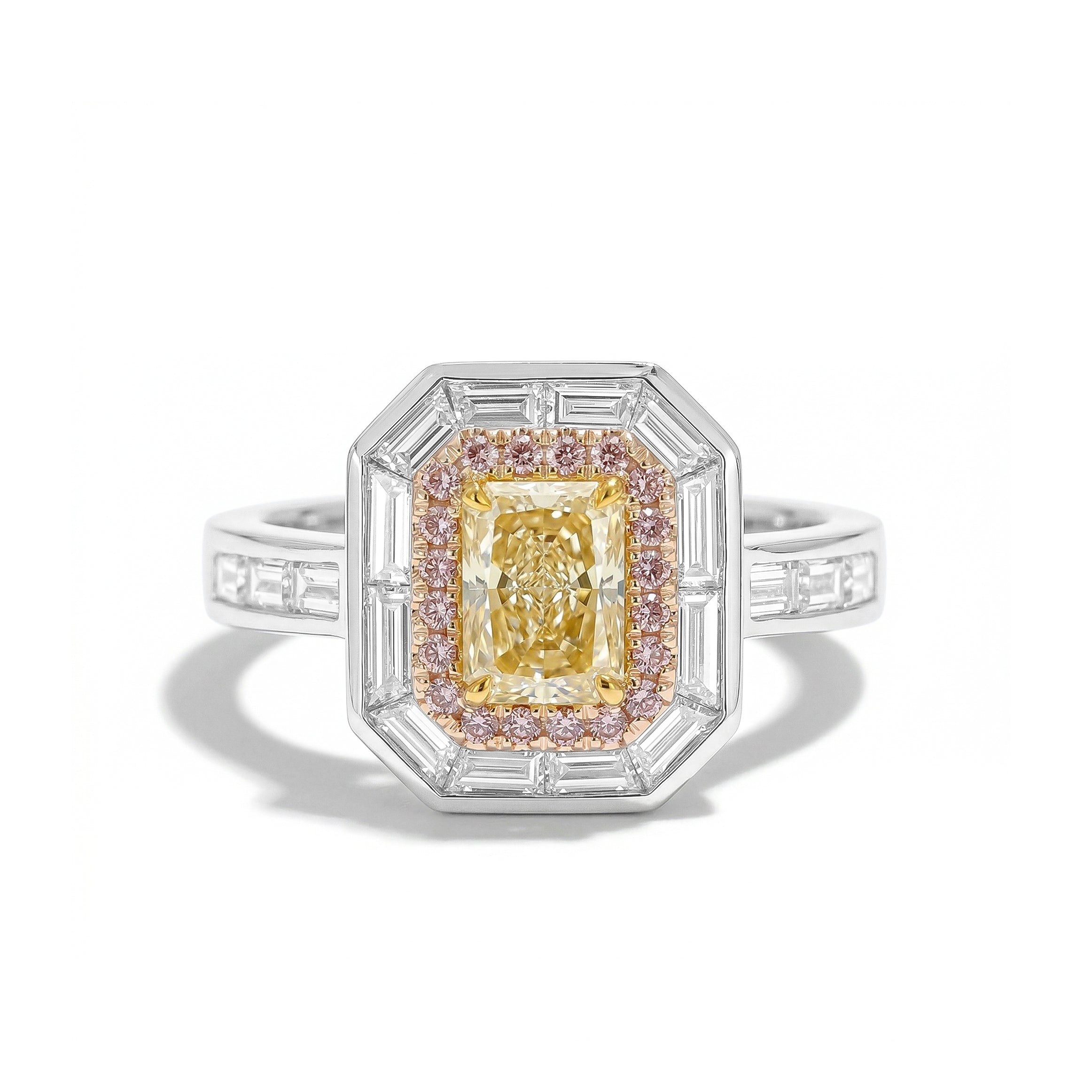 Natural Yellow Radiant Diamond Halo Ring | GIA Certified product image 1