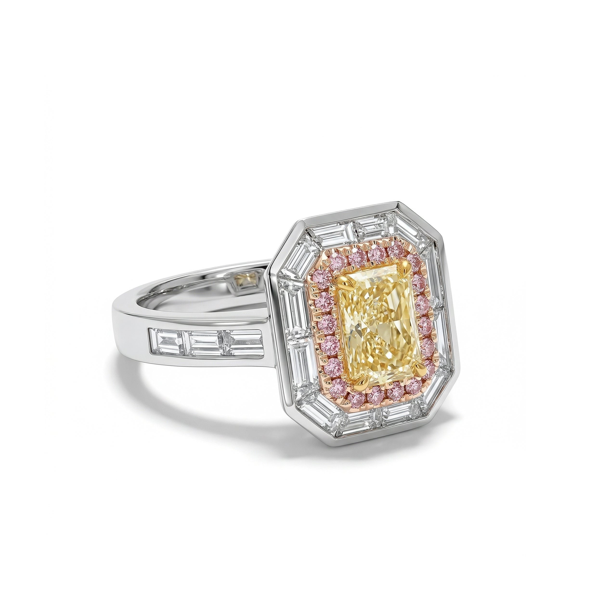 Natural Yellow Radiant Diamond Halo Ring | GIA Certified product image 2