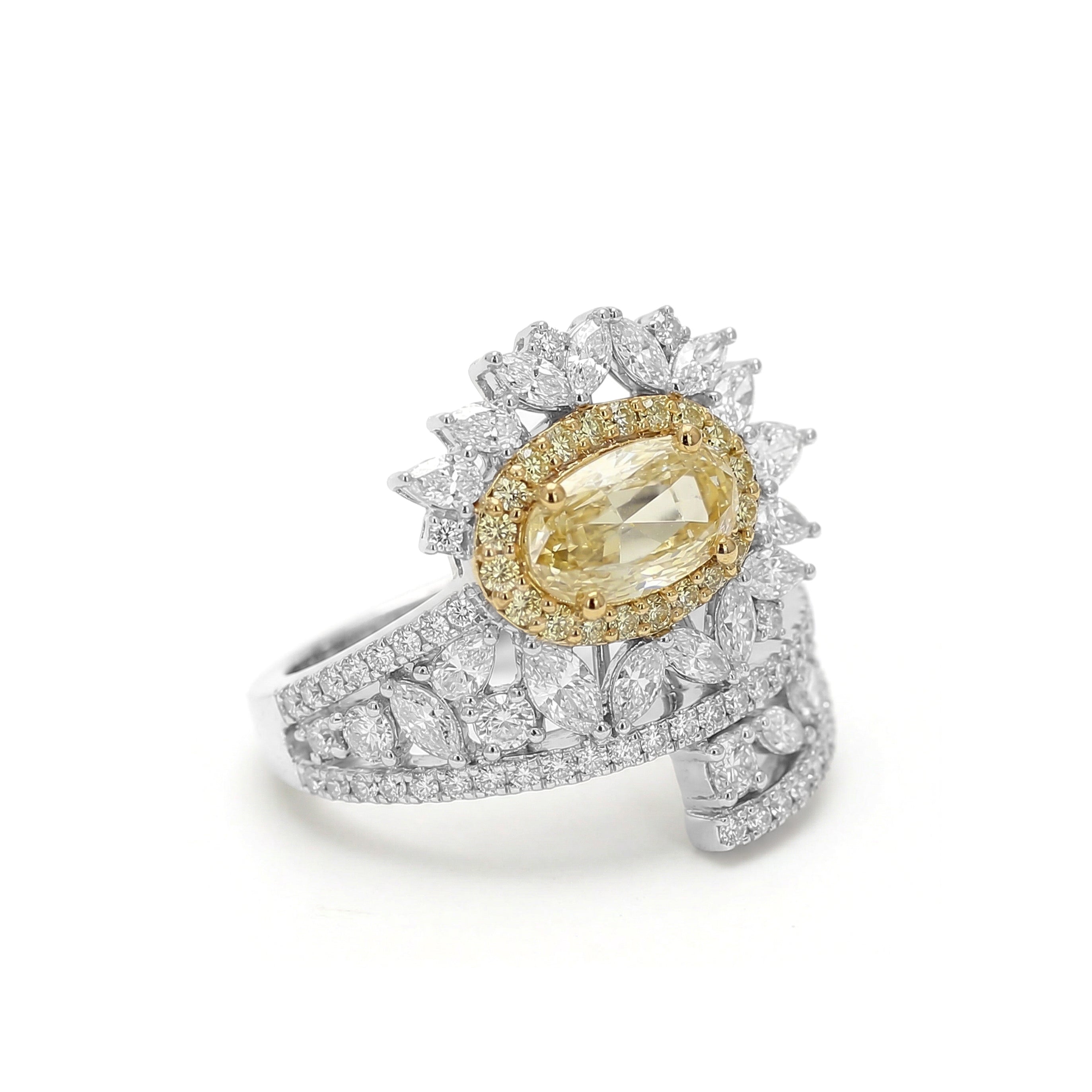 Natural Yellow Oval Diamond Halo Ring | GIA Certified product image 2