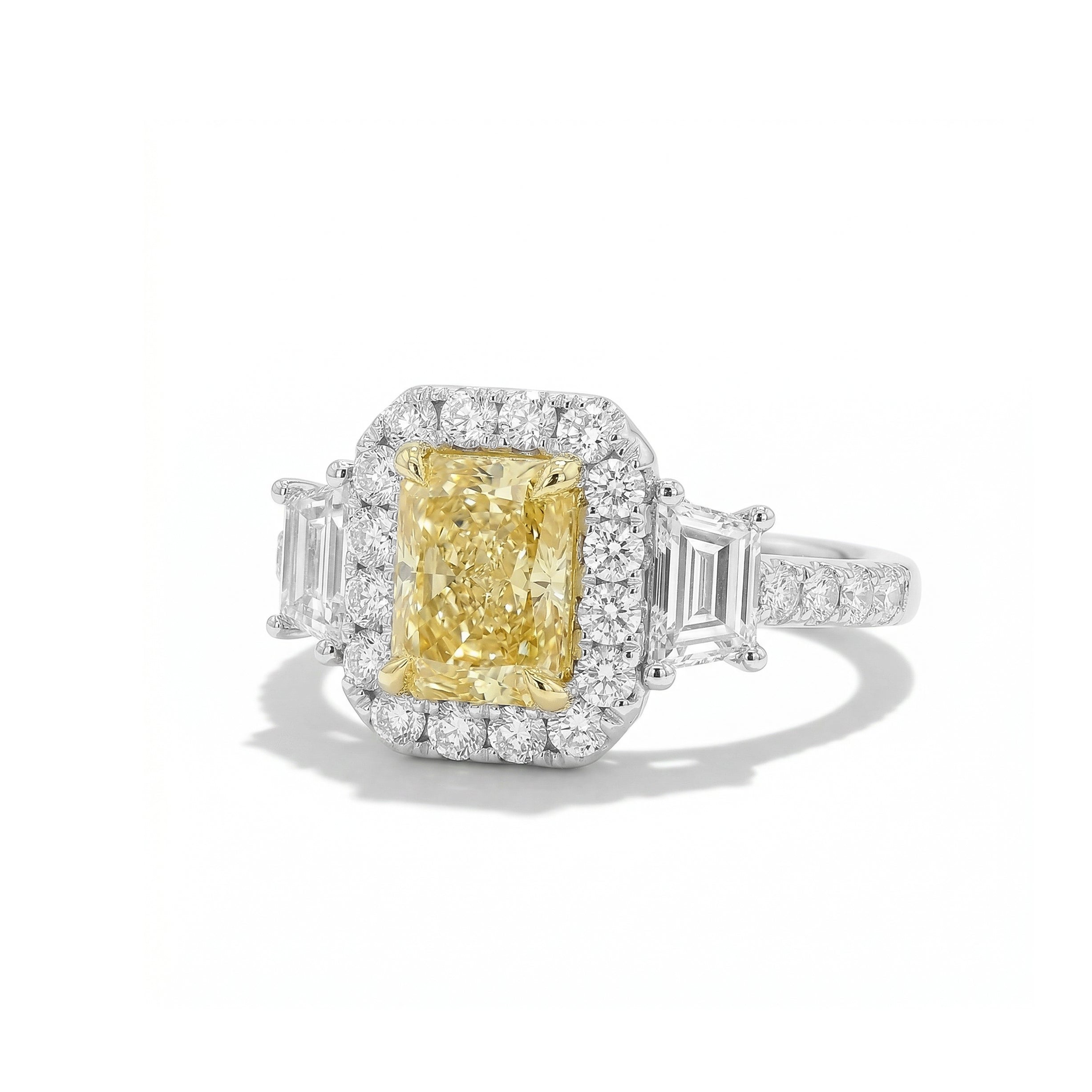 Natural Yellow Radiant Diamond Halo Ring | GIA Certified product image 2