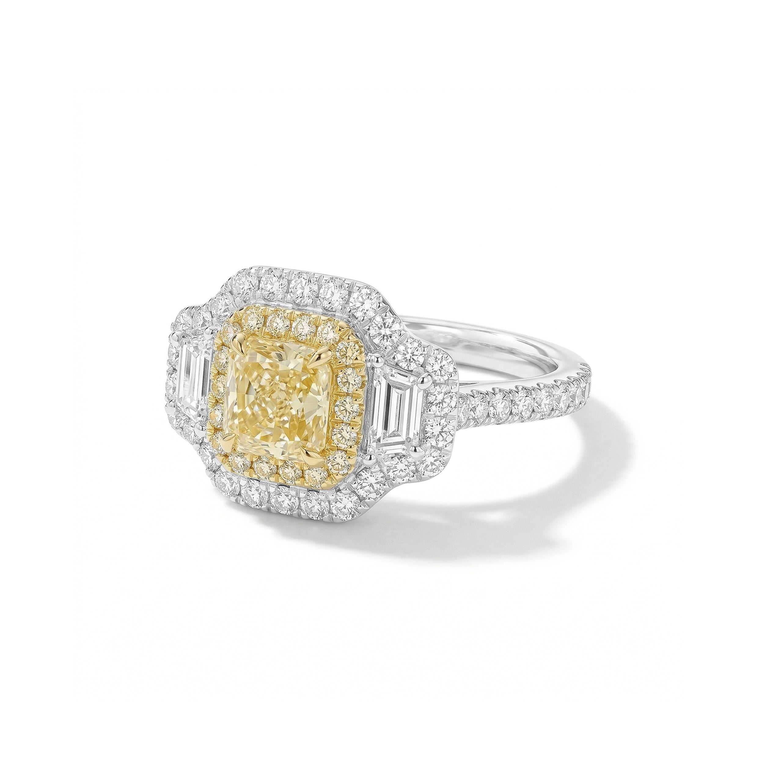 Natural Yellow Cushion Diamond Halo Ring | GIA Certified product image 2