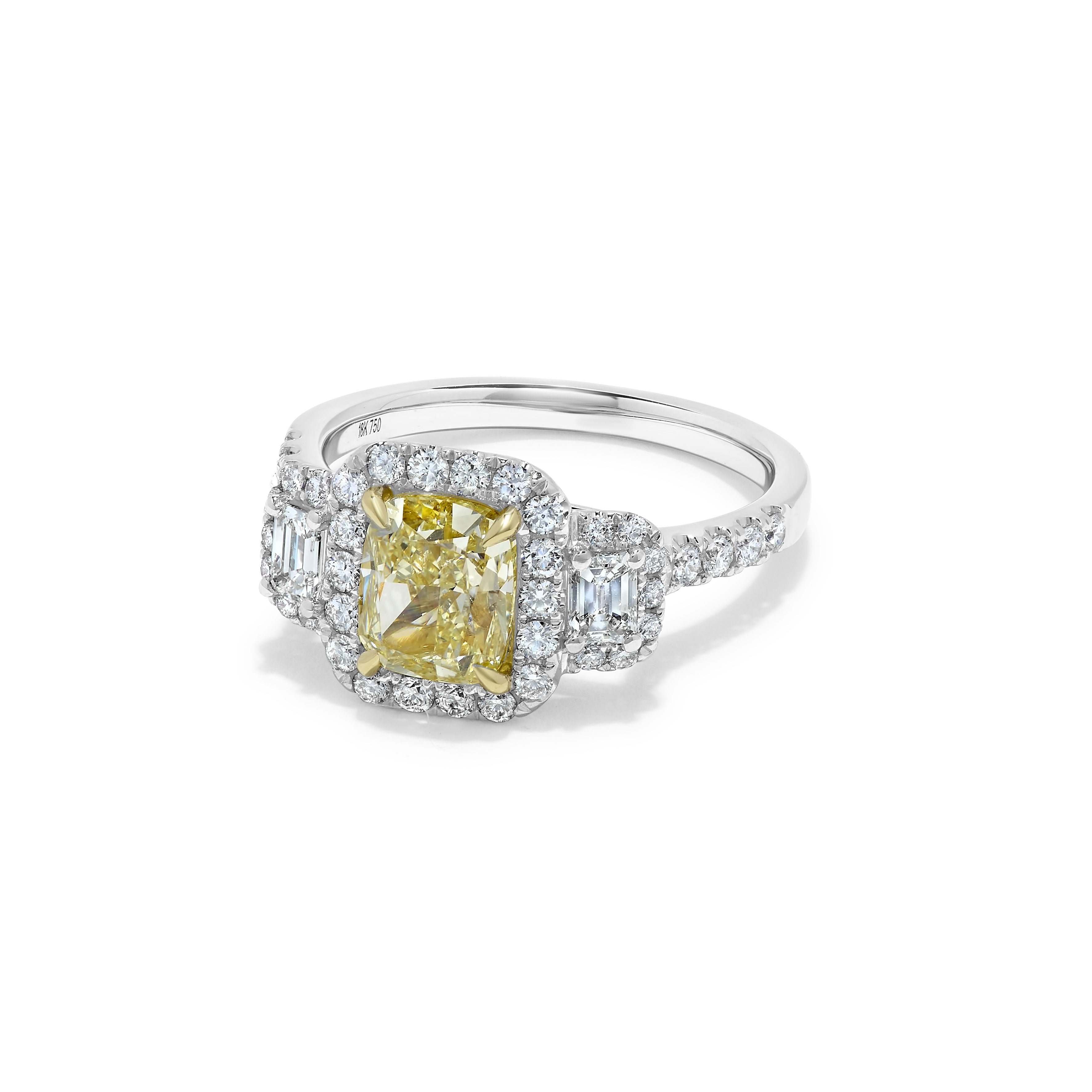 GIA Yellow Cushion Cut & White Diamond Ring JR1P18GH