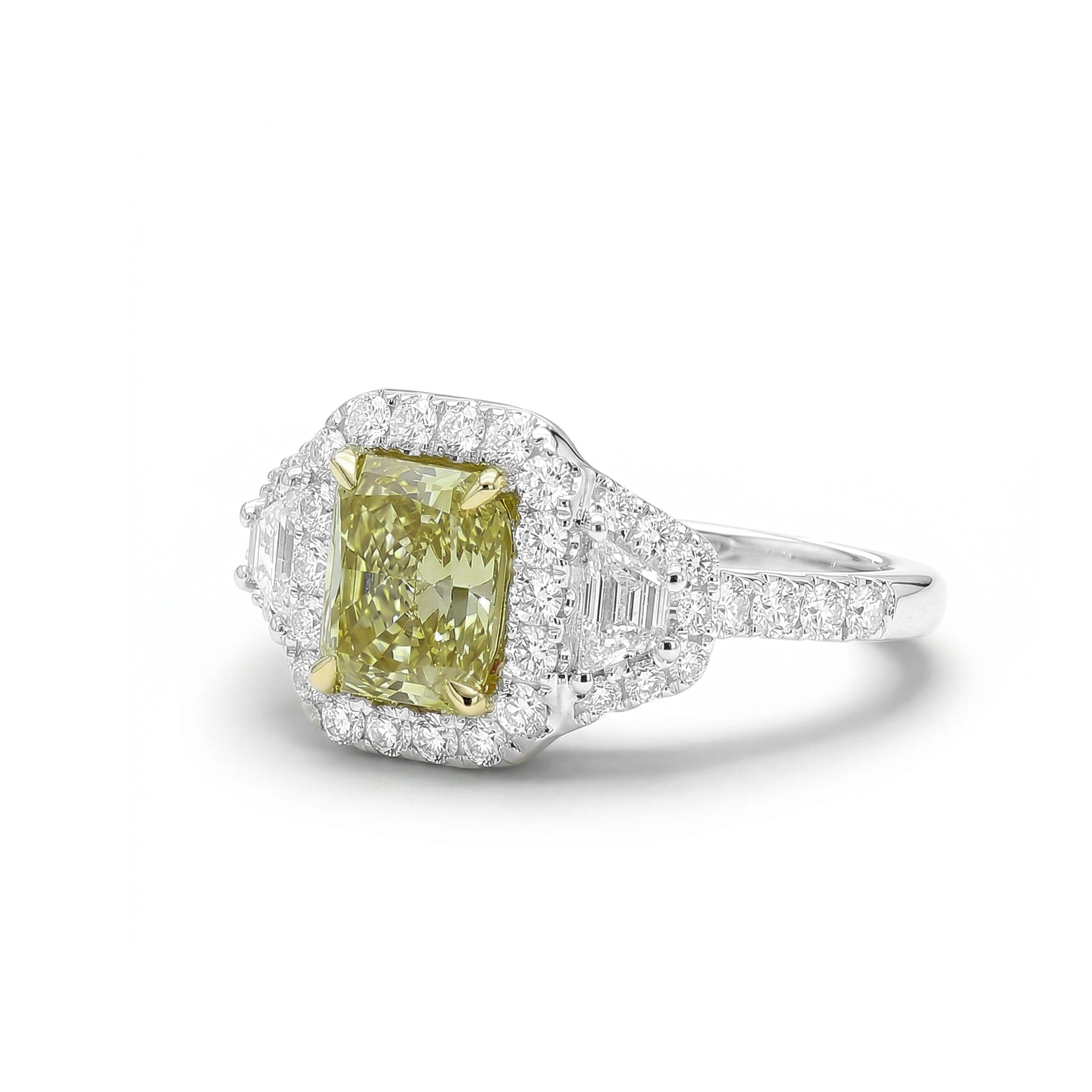 Natural Green Radiant Diamond Halo Ring | GIA Certified product image 2